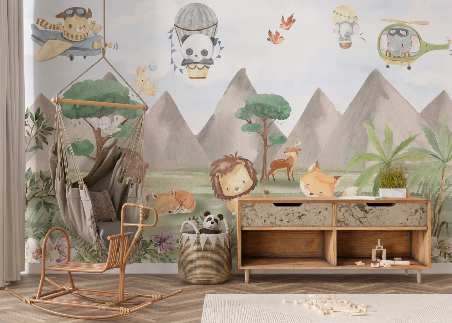 Add charm with Animal Adventures Sky Wall Mural