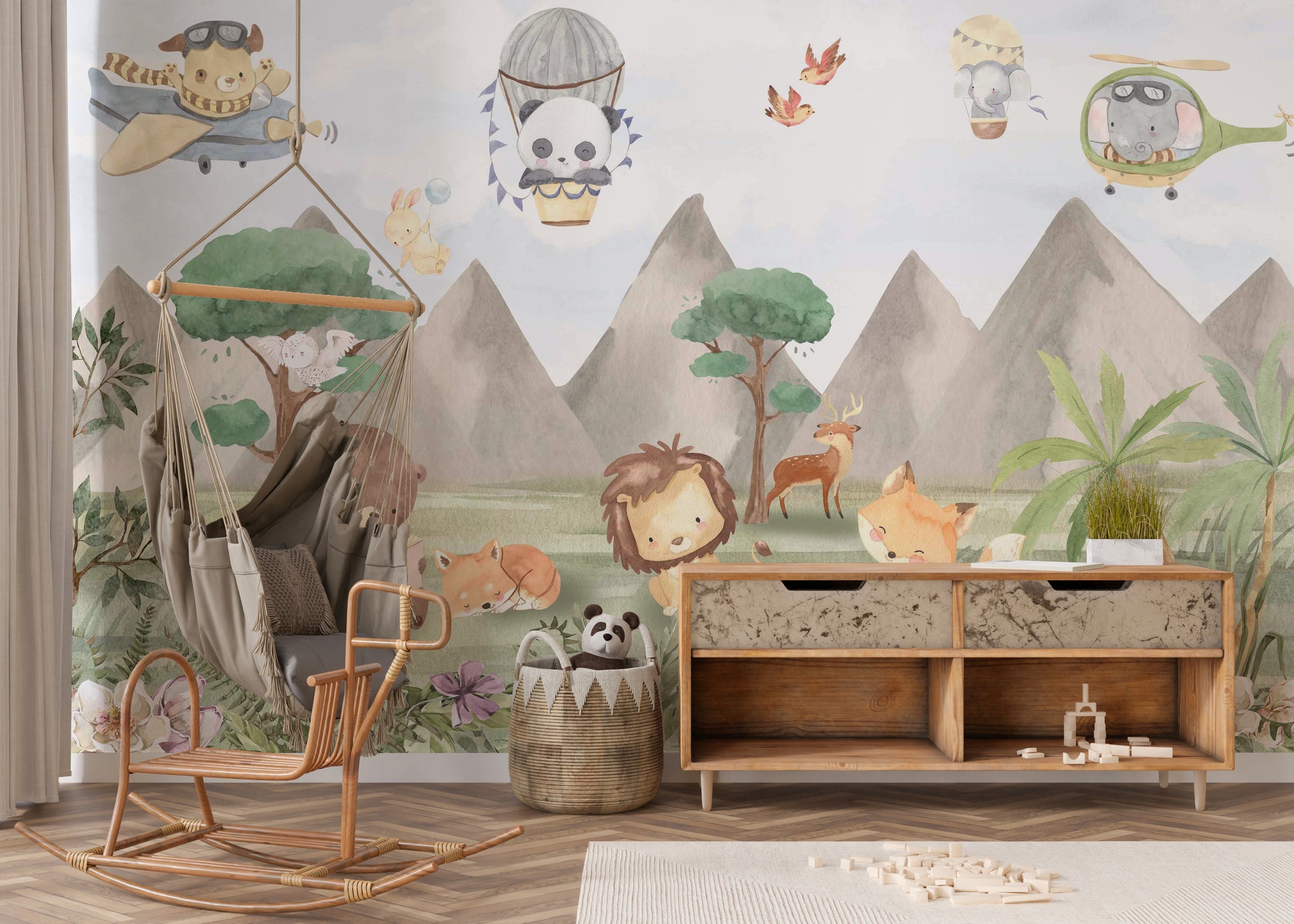 Add charm with Animal Adventures Sky Wall Mural