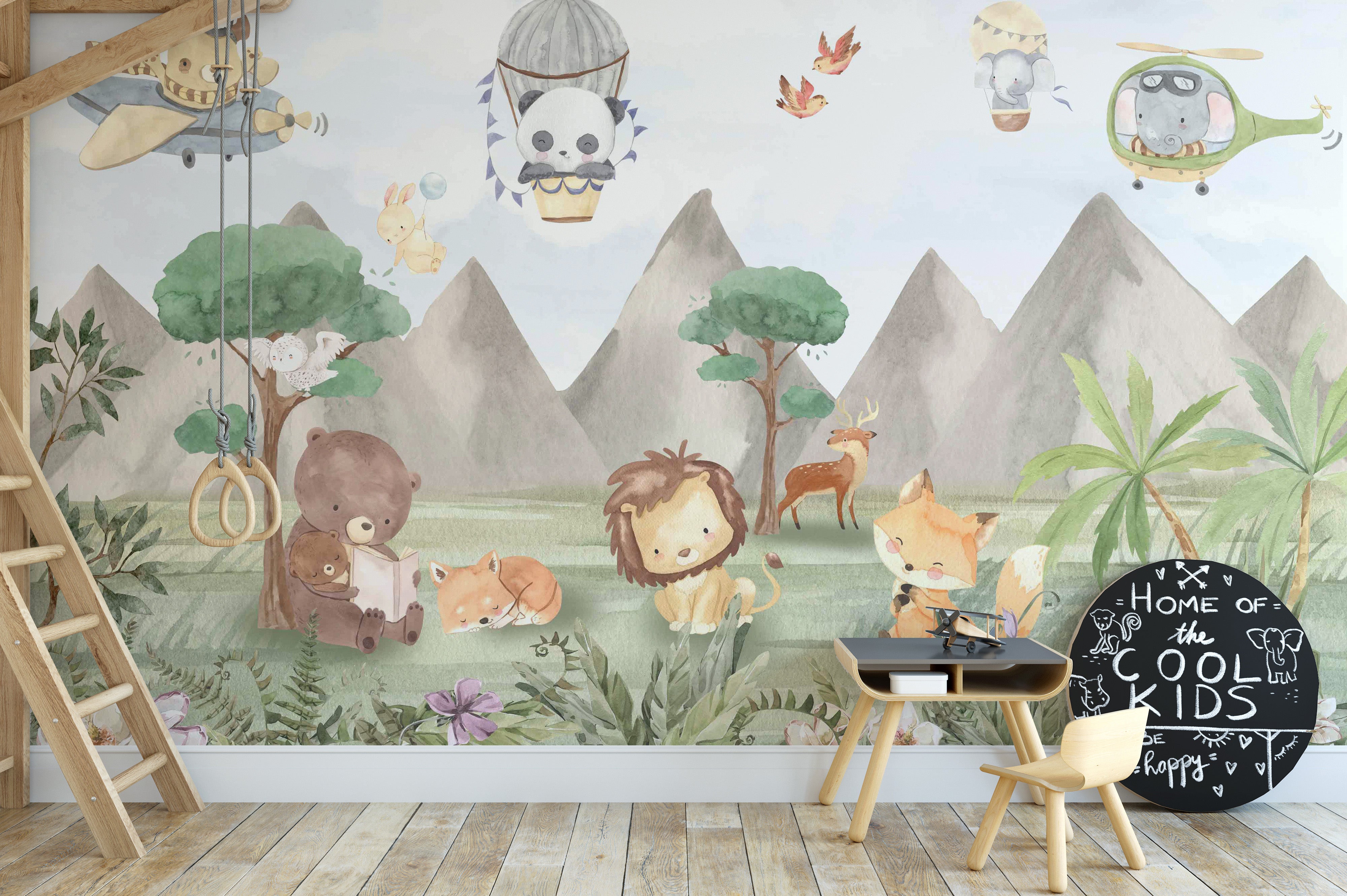 Animal Adventures Sky Wallpaper Mural for playful decor