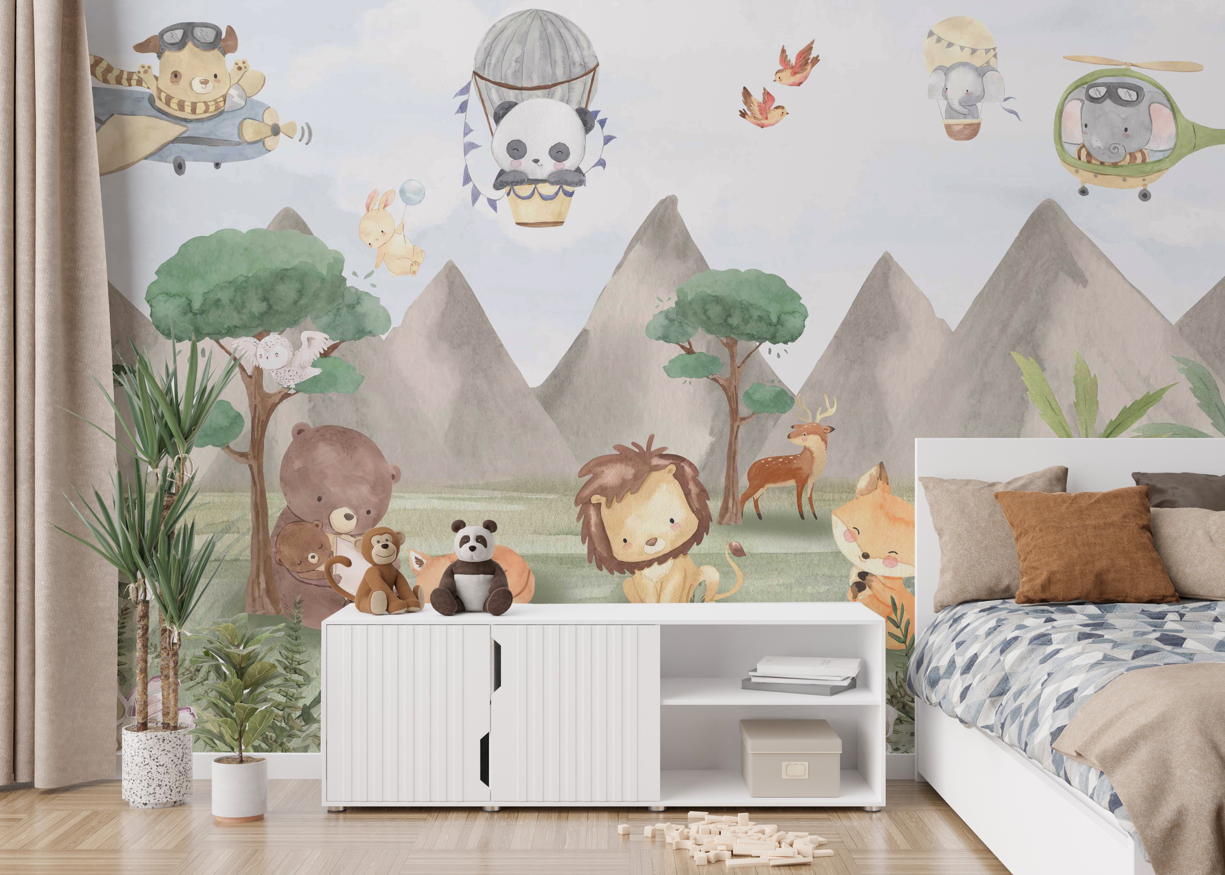 Colorful Animal Adventures Sky Wallpaper Mural for walls