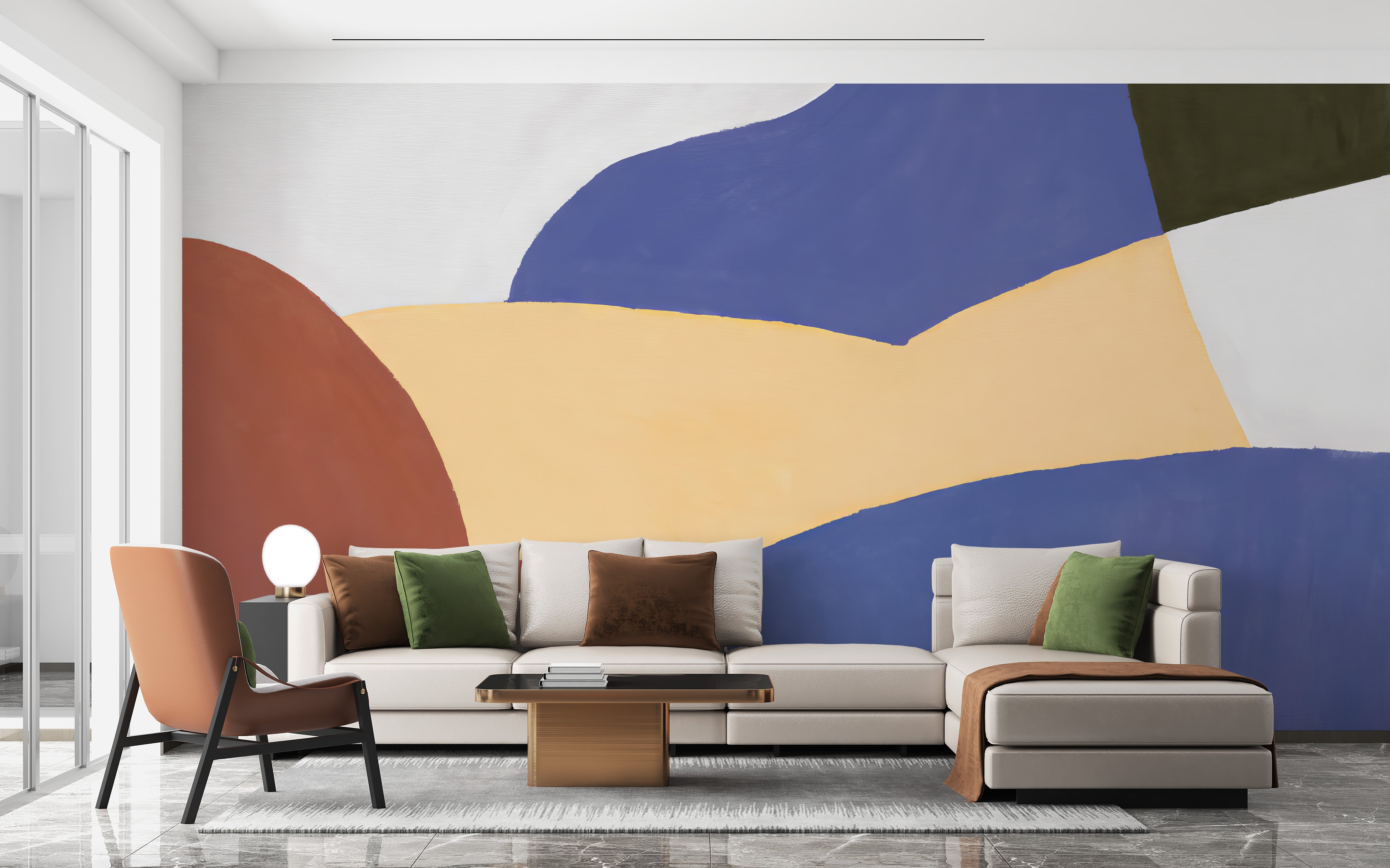 Flowing curves in soft tones mural
