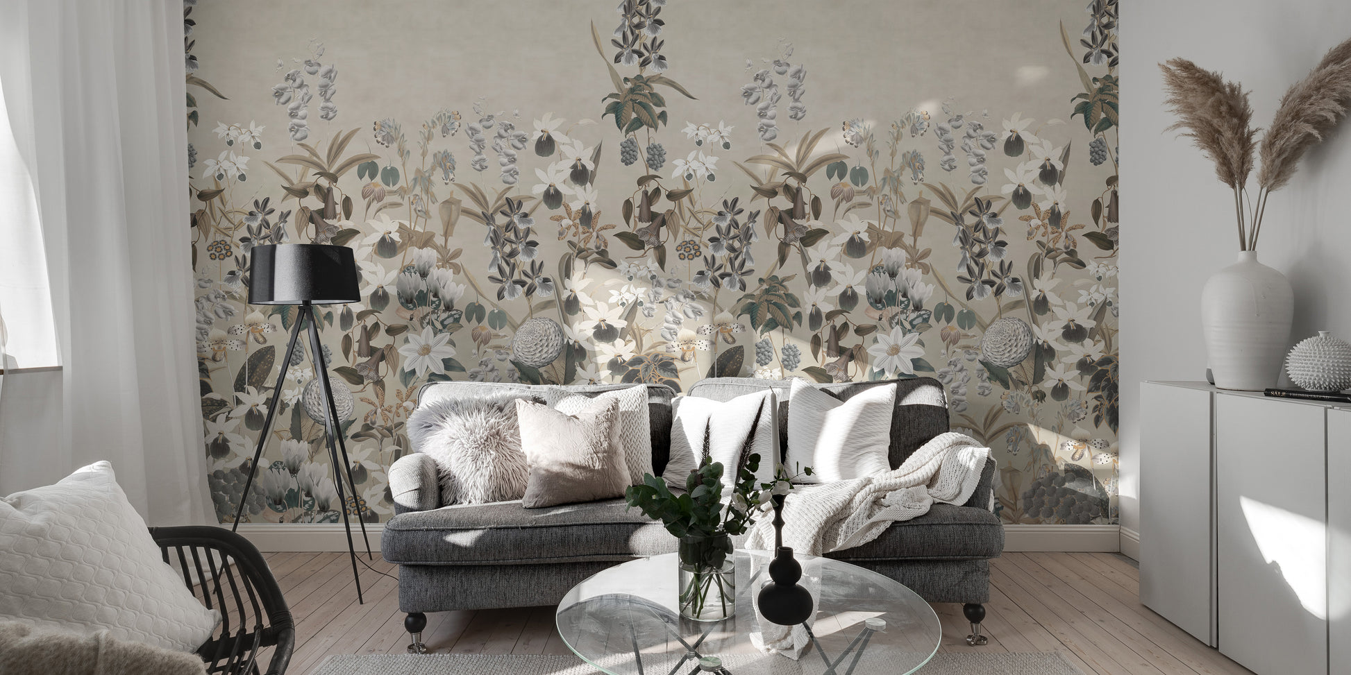 Vintage Botanical Wall Mural with soft, natural tones