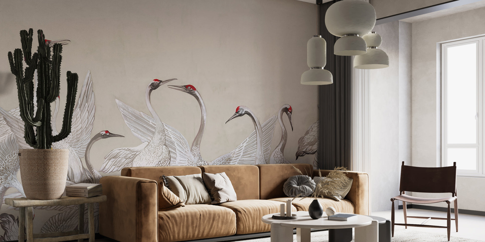 Red Crowned Cranes Dance Wallpaper Mural for a peaceful vibe