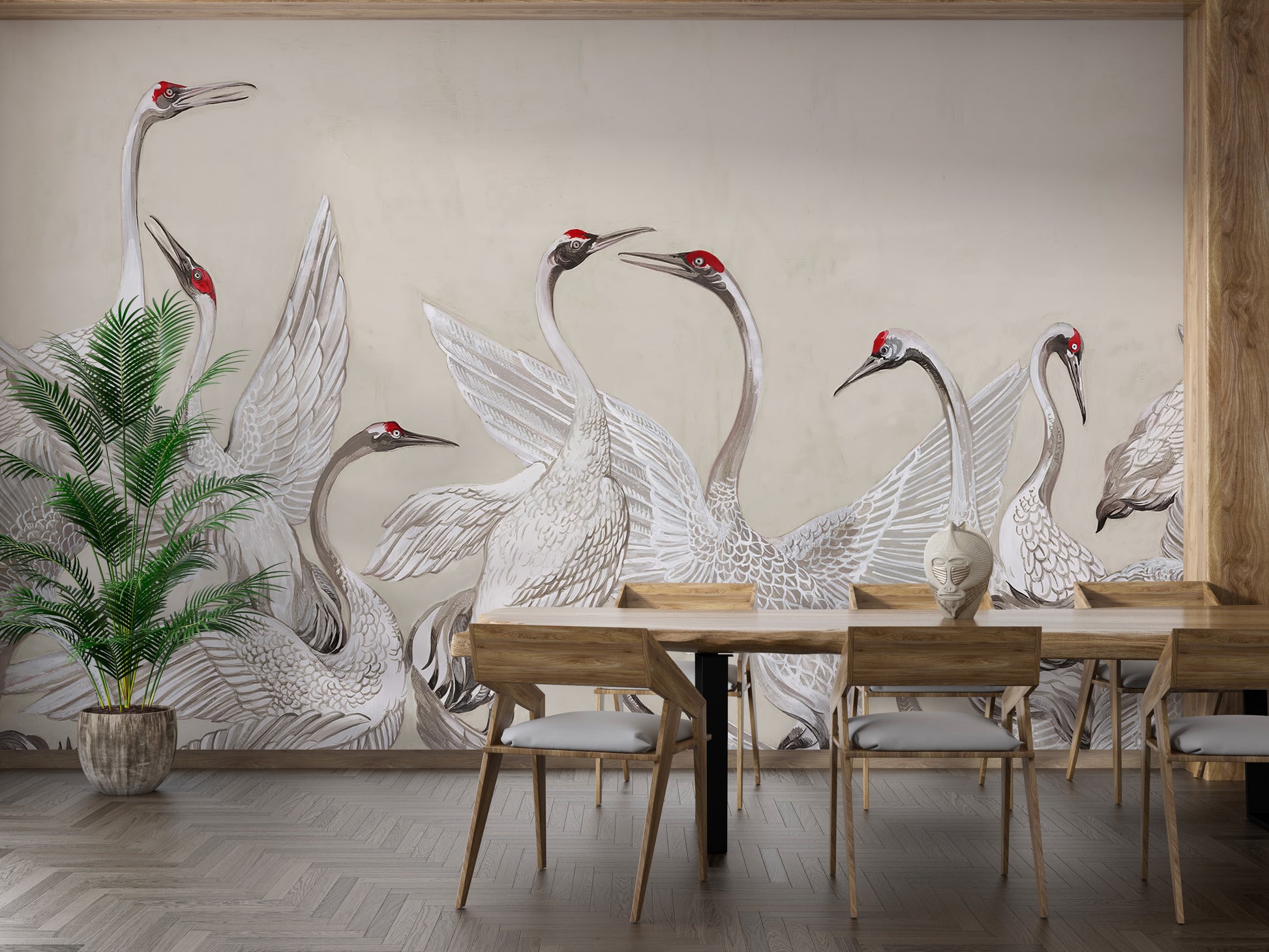 Add charm with Red Crowned Cranes Dance Wallpaper Mural