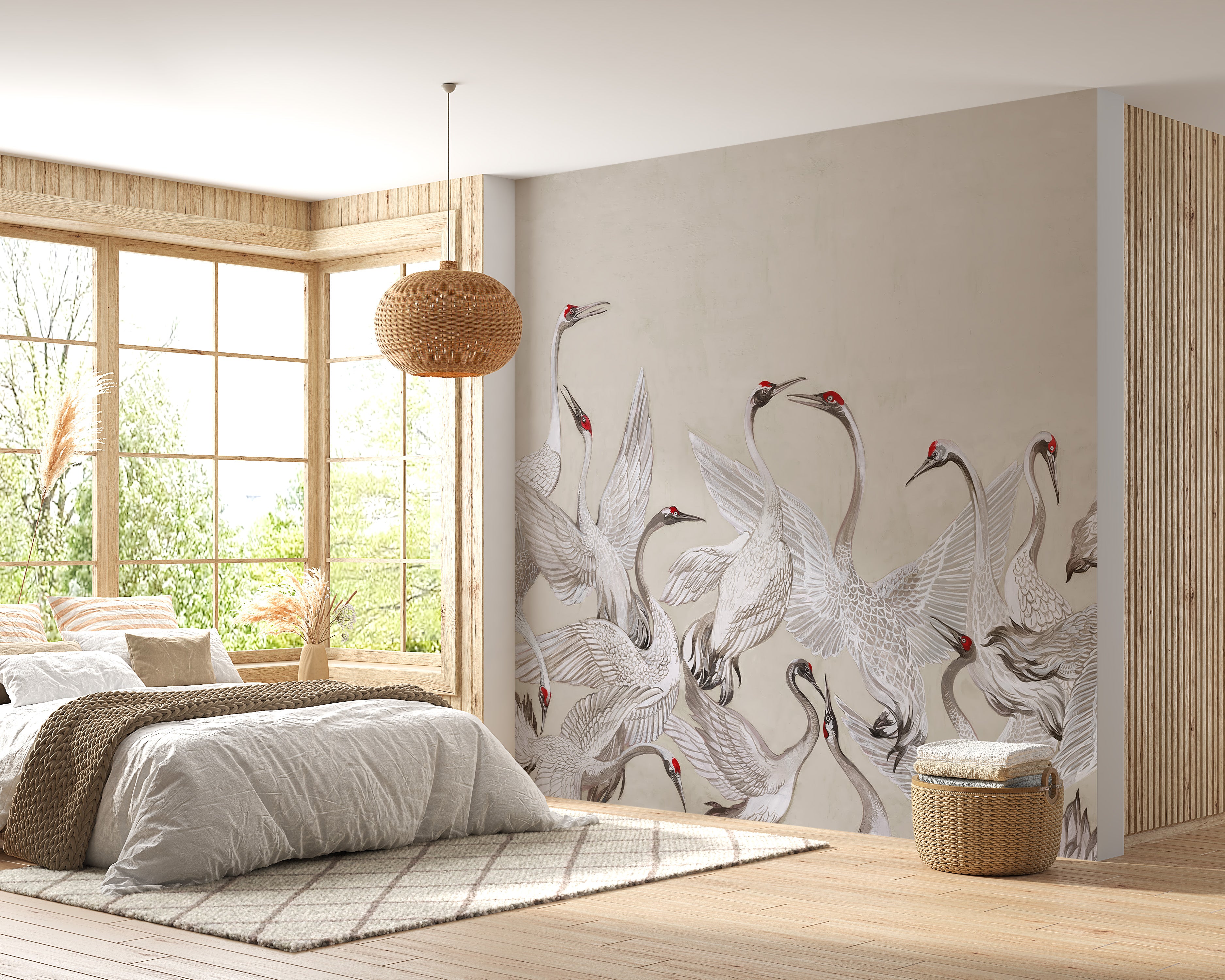 Refresh your space with Red Crowned Cranes Dance Mural