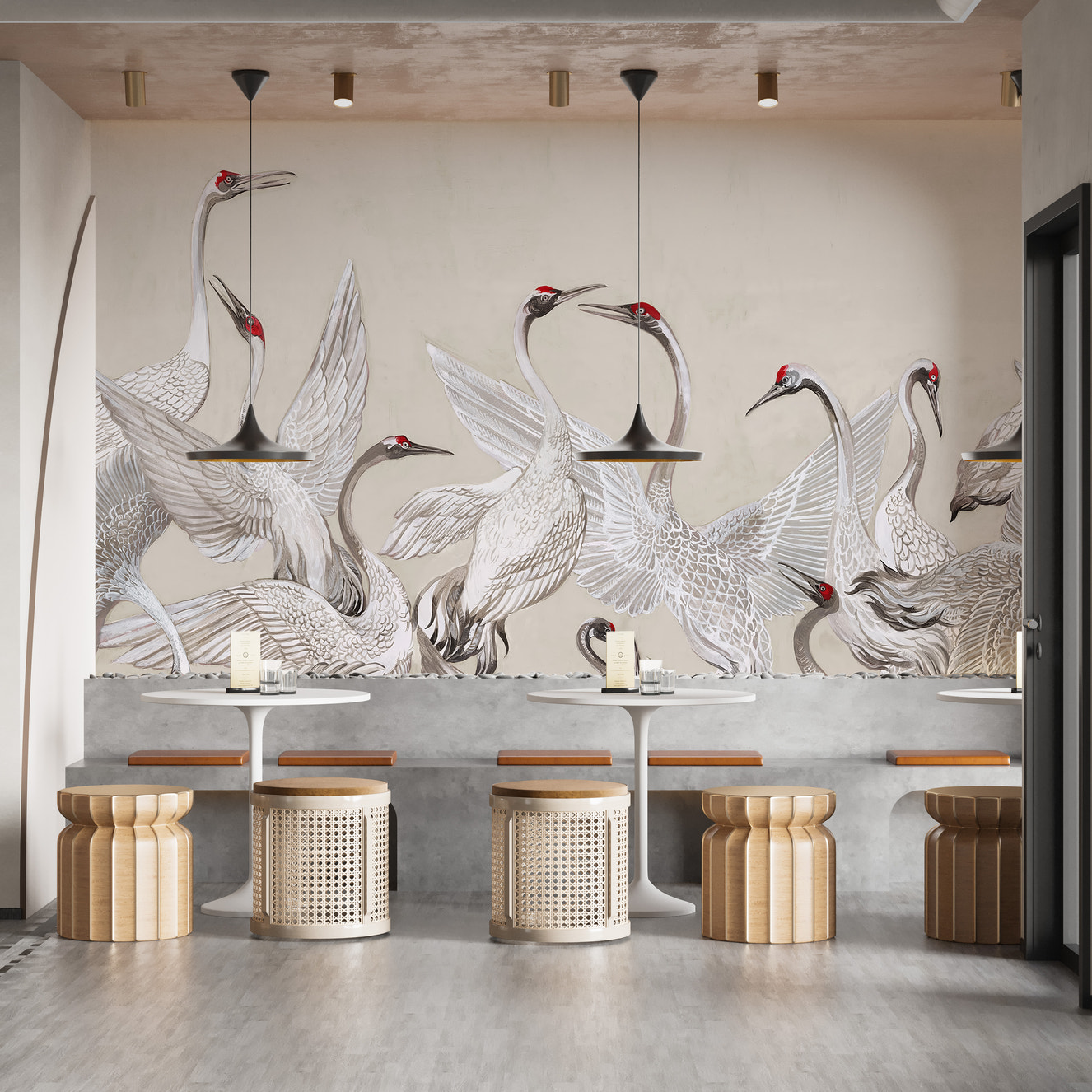 Red Crowned Cranes Dance Wallpaper Mural for walls