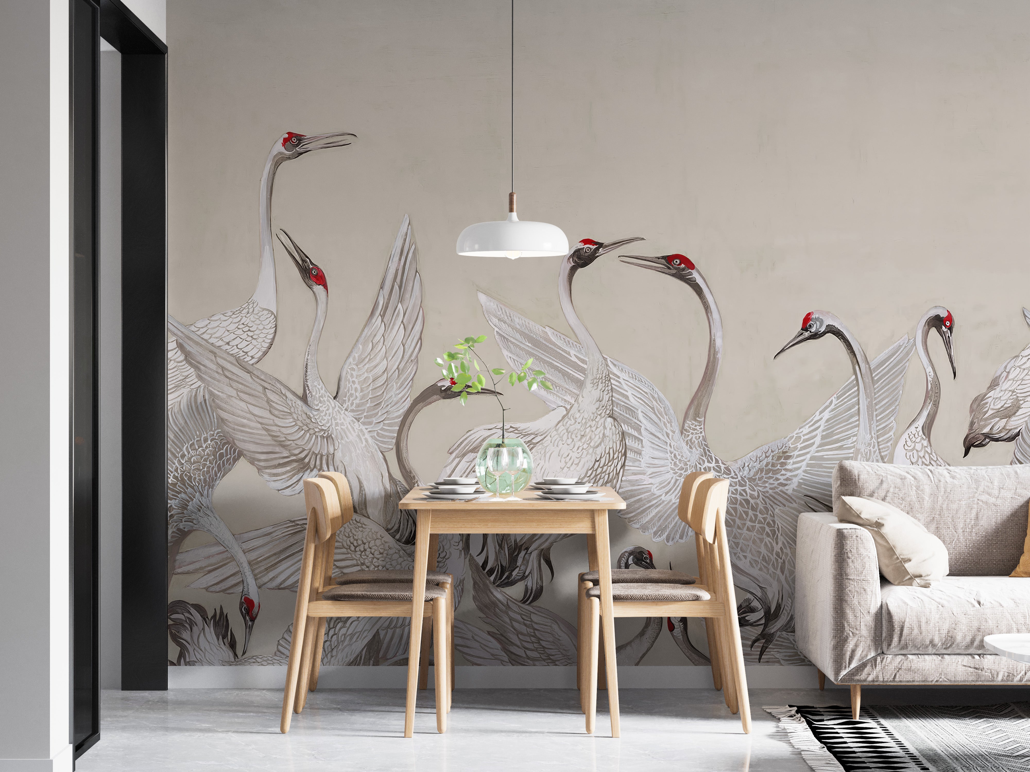 Add beauty with Red Crowned Cranes Dance Wall Mural