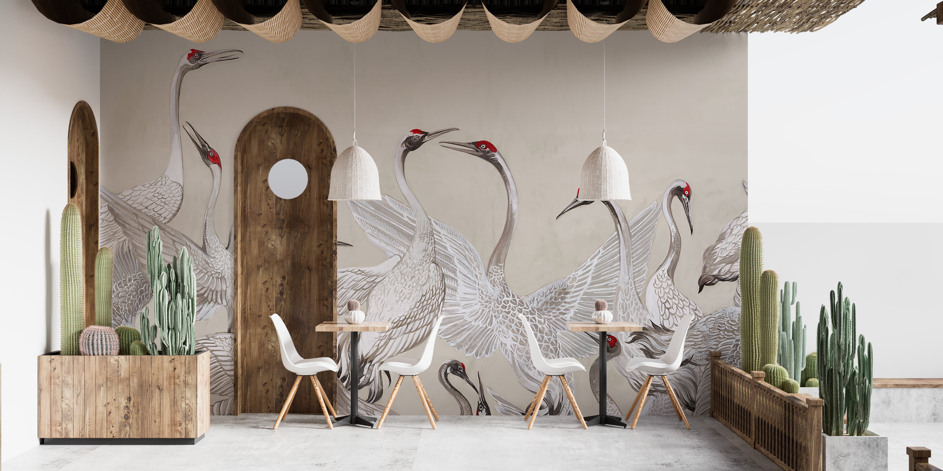 Bring elegance with Red Crowned Cranes Dance Wall Mural