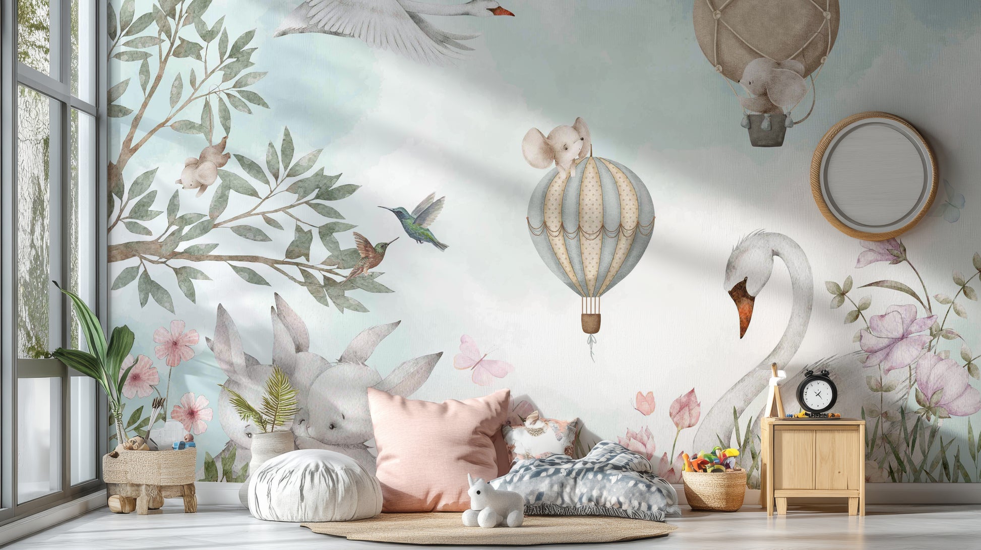 Whimsical Animal Hot Air Wallpaper Mural for a fun touch