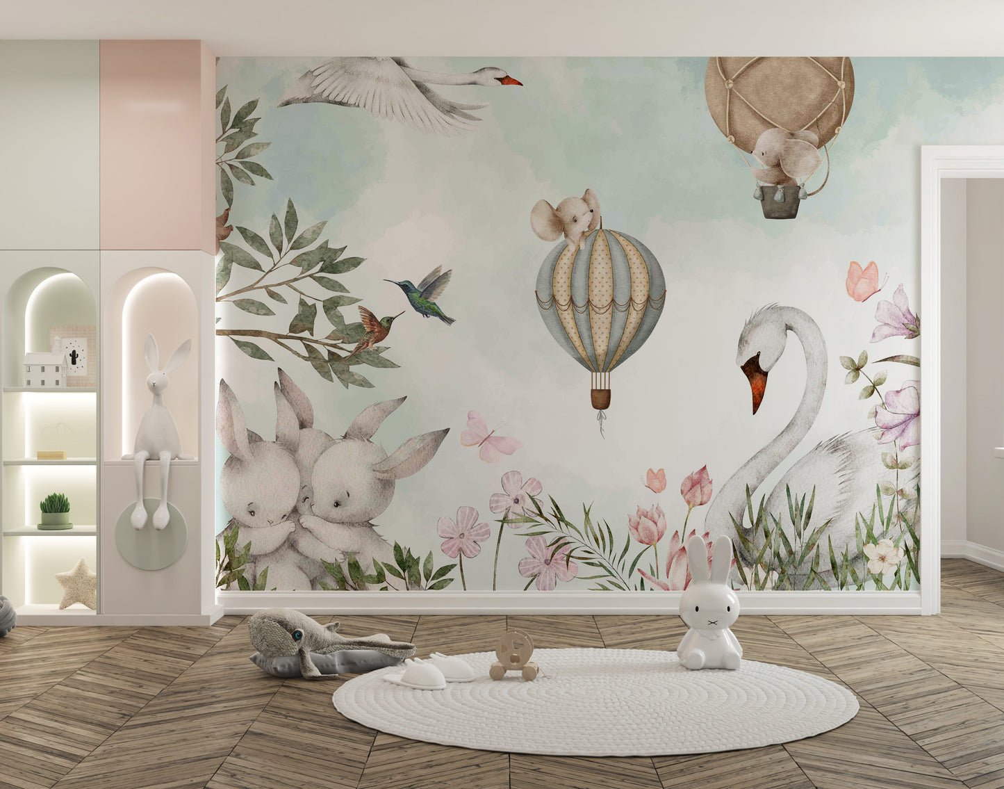 Brighten your space with Whimsical Animal Hot Air Mural