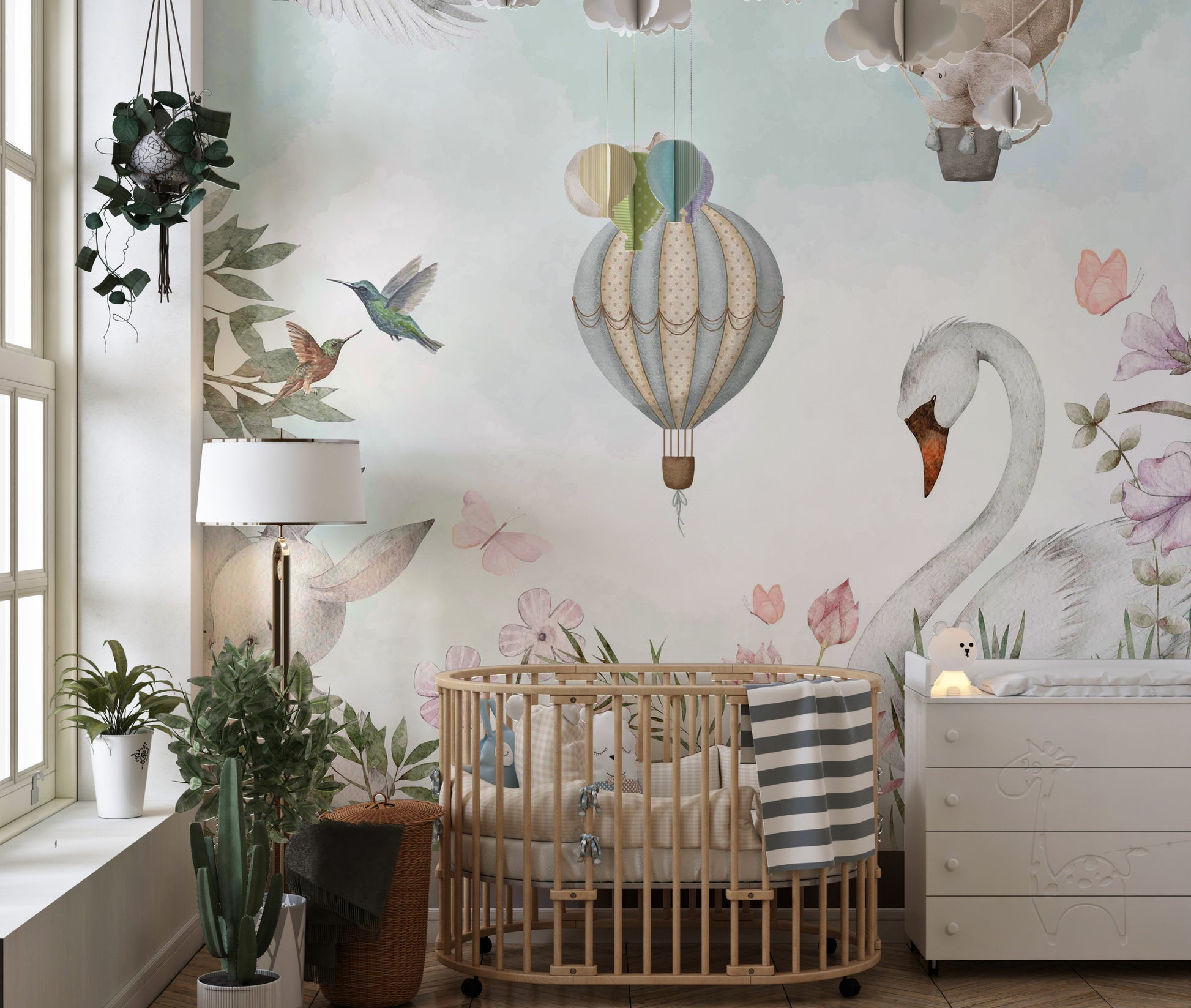 Bring playful vibes with Whimsical Animal Hot Air Mural