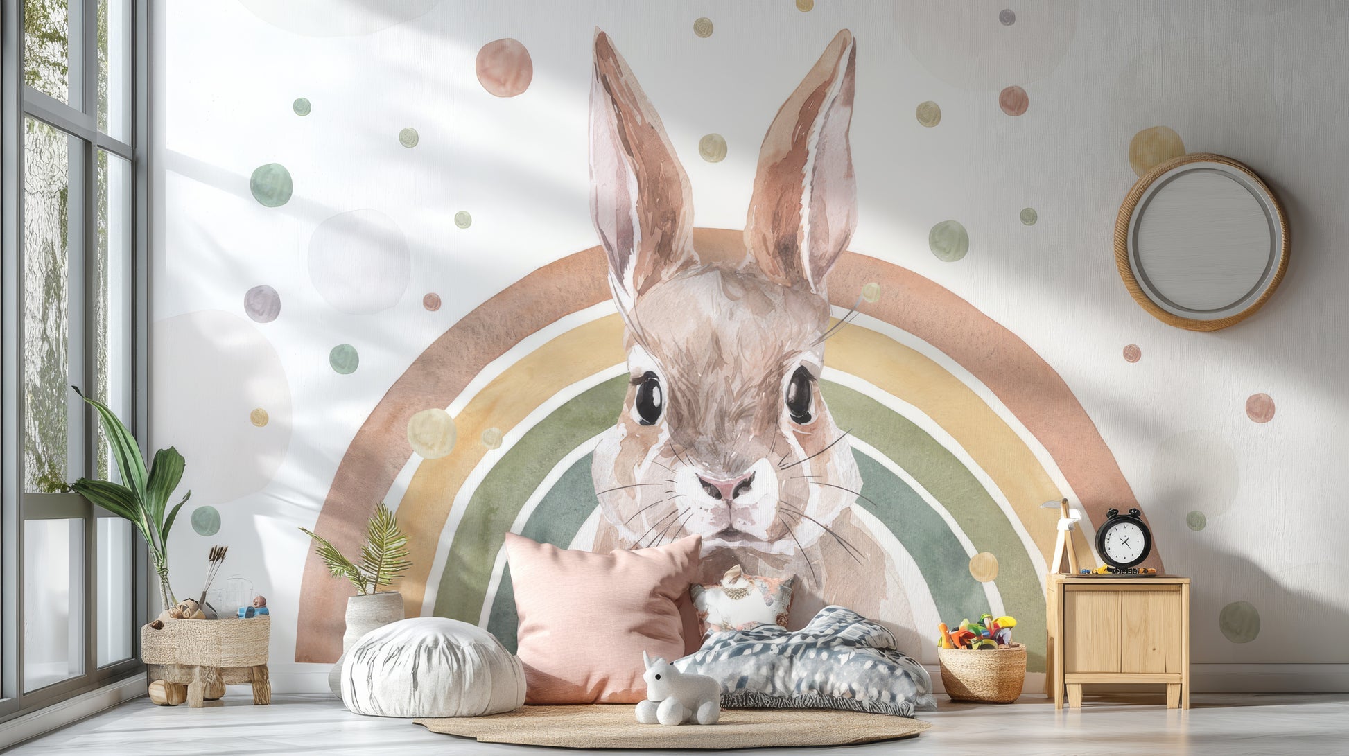 Rainbow Rabbit Wallpaper Mural for a lively feel