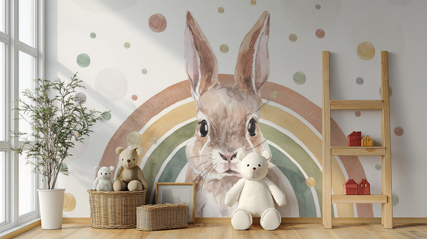 Rainbow Rabbit Wall Mural for a fun, vibrant look