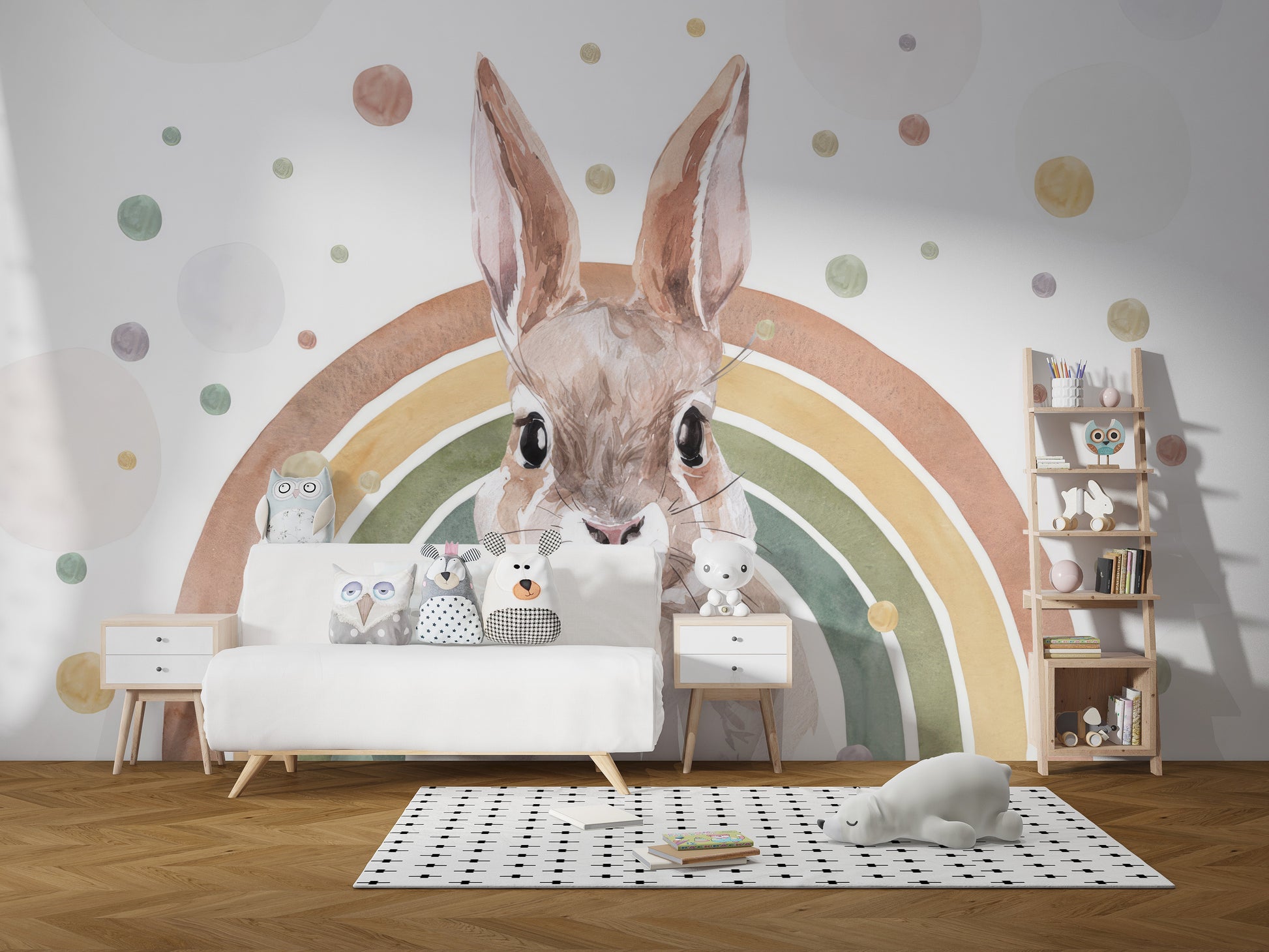 Bring color to your walls with Rainbow Rabbit Mural