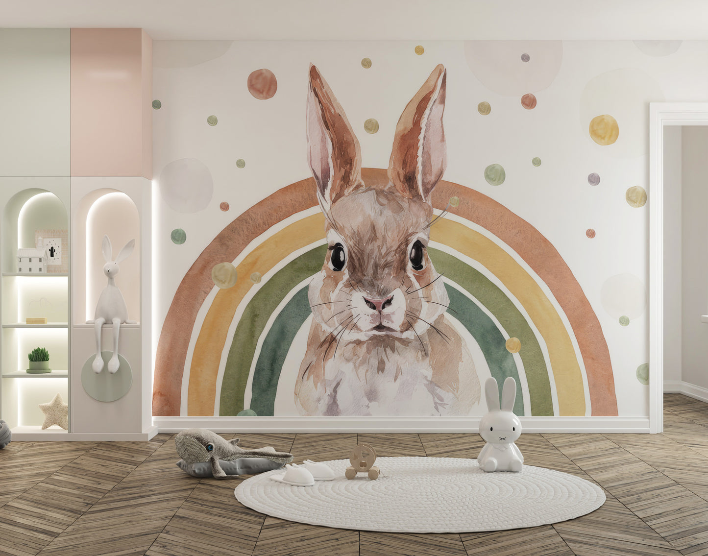 Rainbow Rabbit Wallpaper Mural for a bright, joyful space