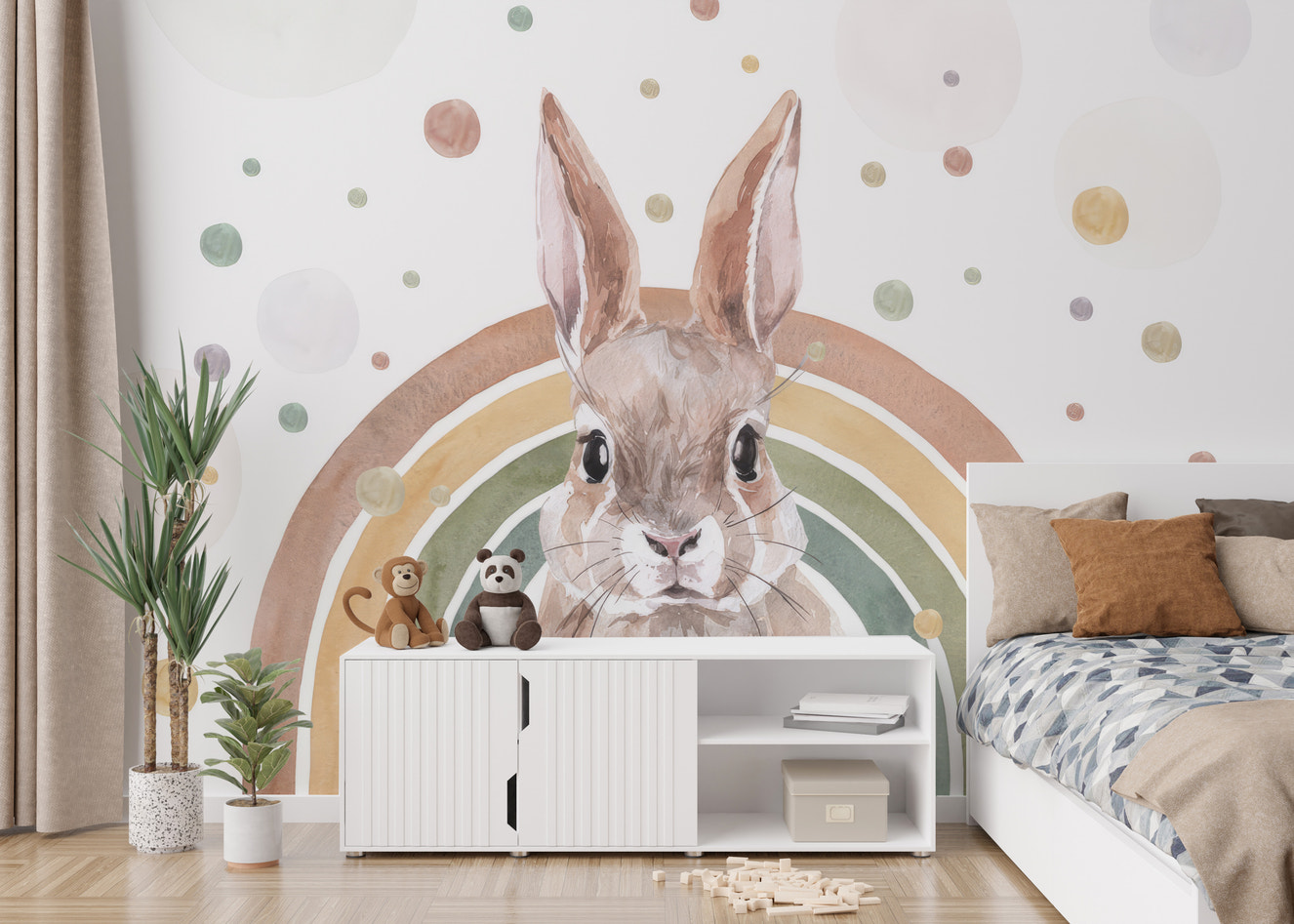 Add color with Rainbow Rabbit Wall Mural design