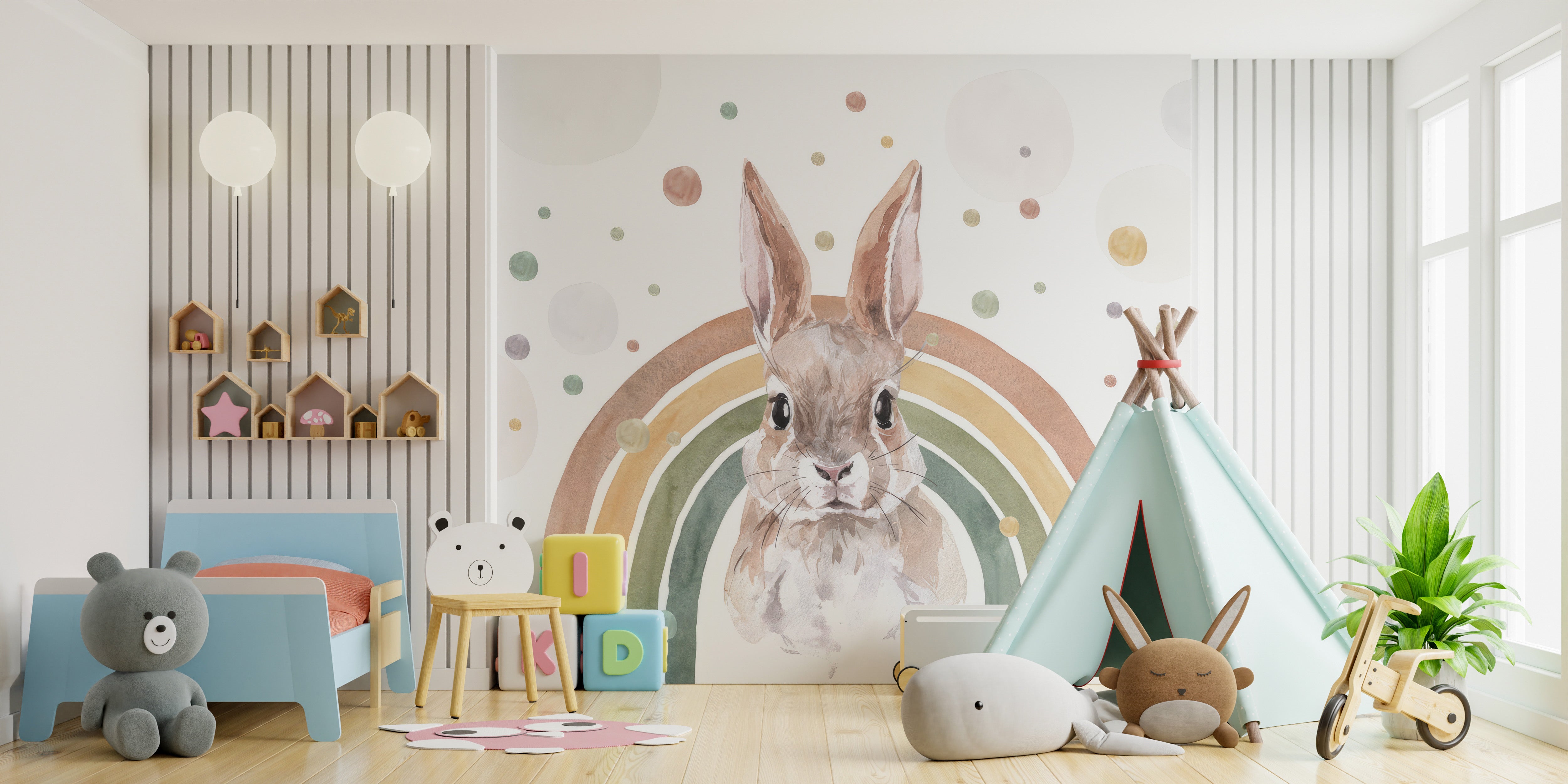 Rainbow Rabbit Wallpaper Mural for a cheerful vibe