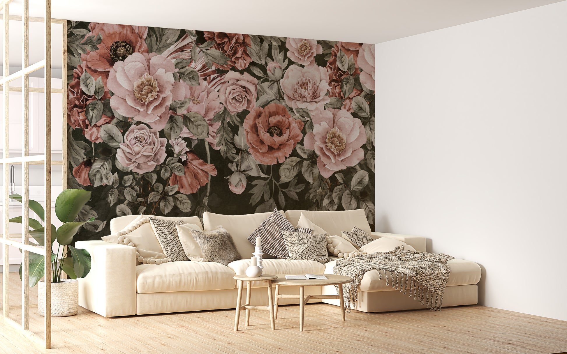 Romantic Blossoms Wallpaper Mural with soft, blooming flowers