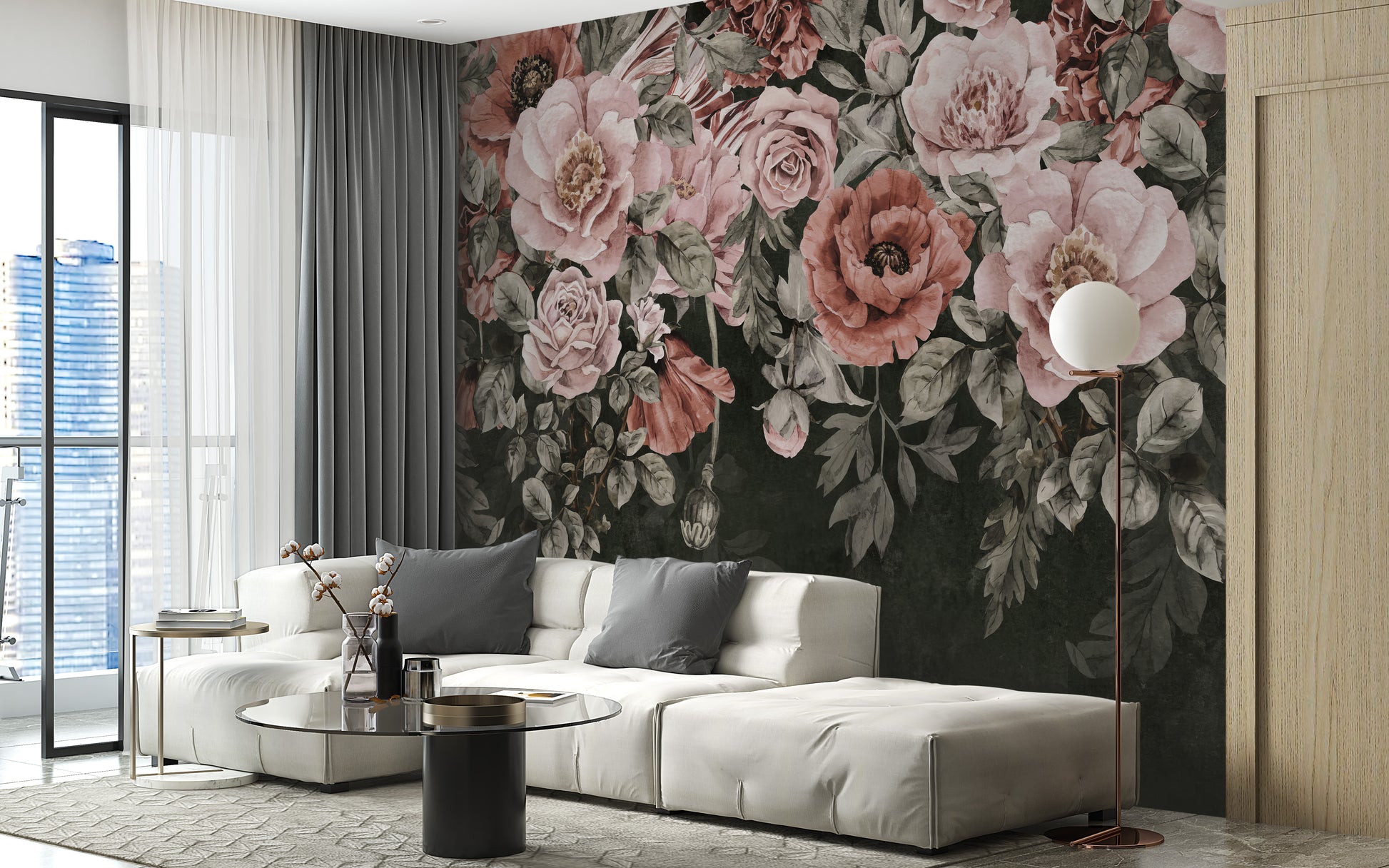 Romantic Blossoms Wall Mural with gentle blossom colors