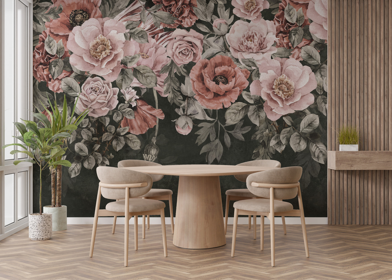 Romantic Blossoms Wall Mural with delicate flower details