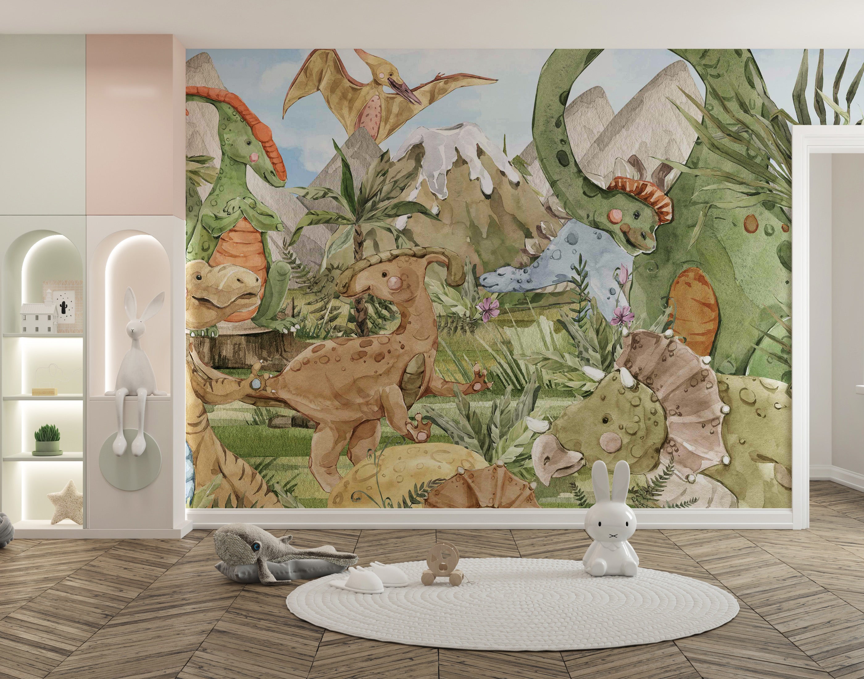 Colorful Dino Friends Wallpaper Mural for a fun atmosphere