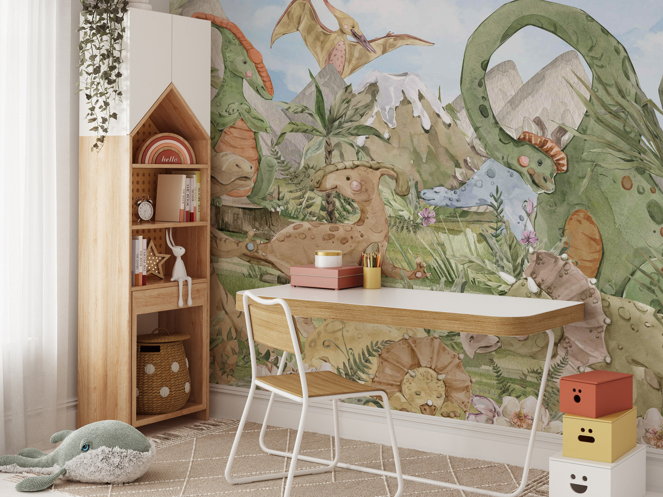 Colorful Dino Friends Wall Mural for playful dino vibes