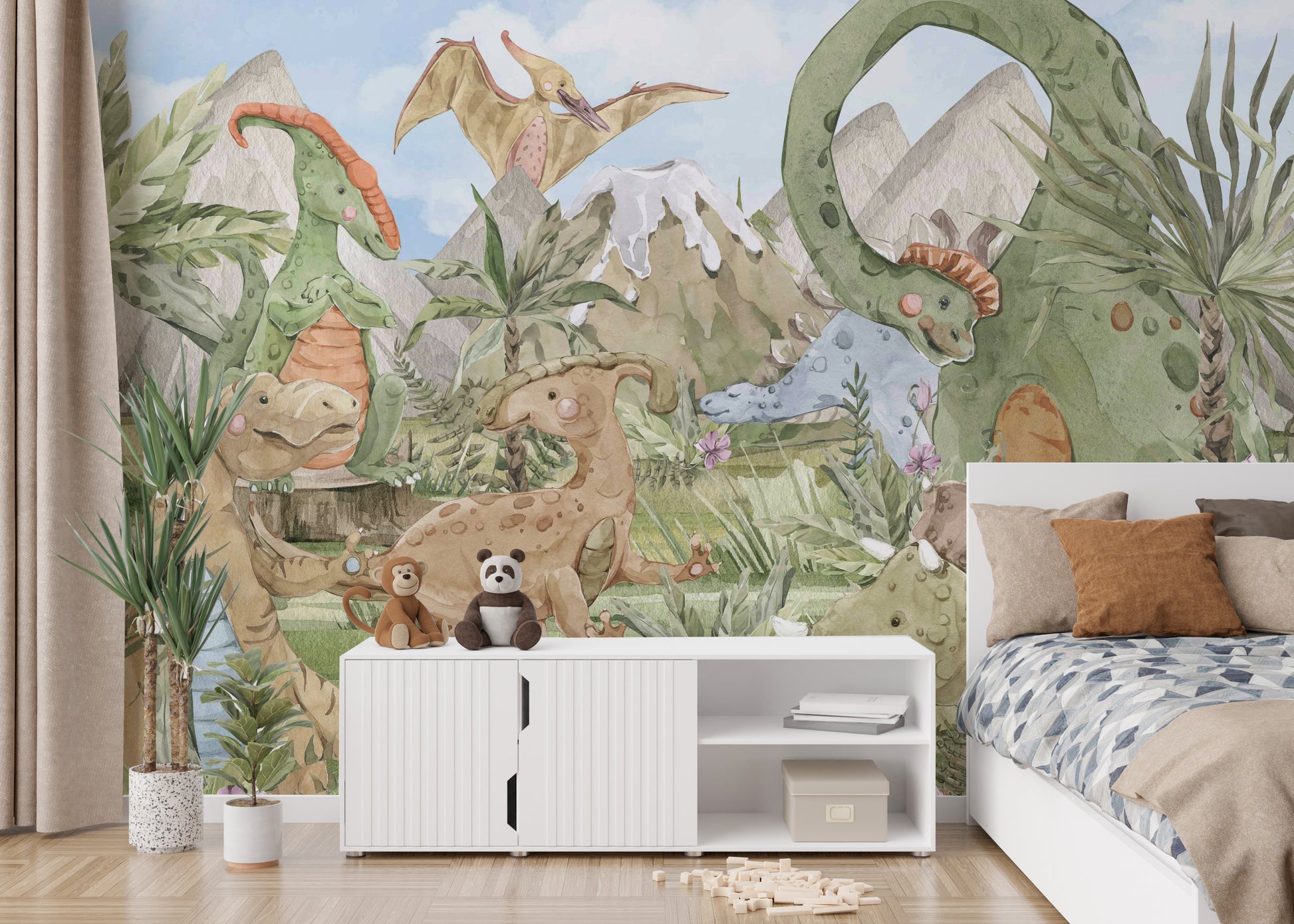 Colorful Dino Friends Wallpaper Mural with bright dinosaurs