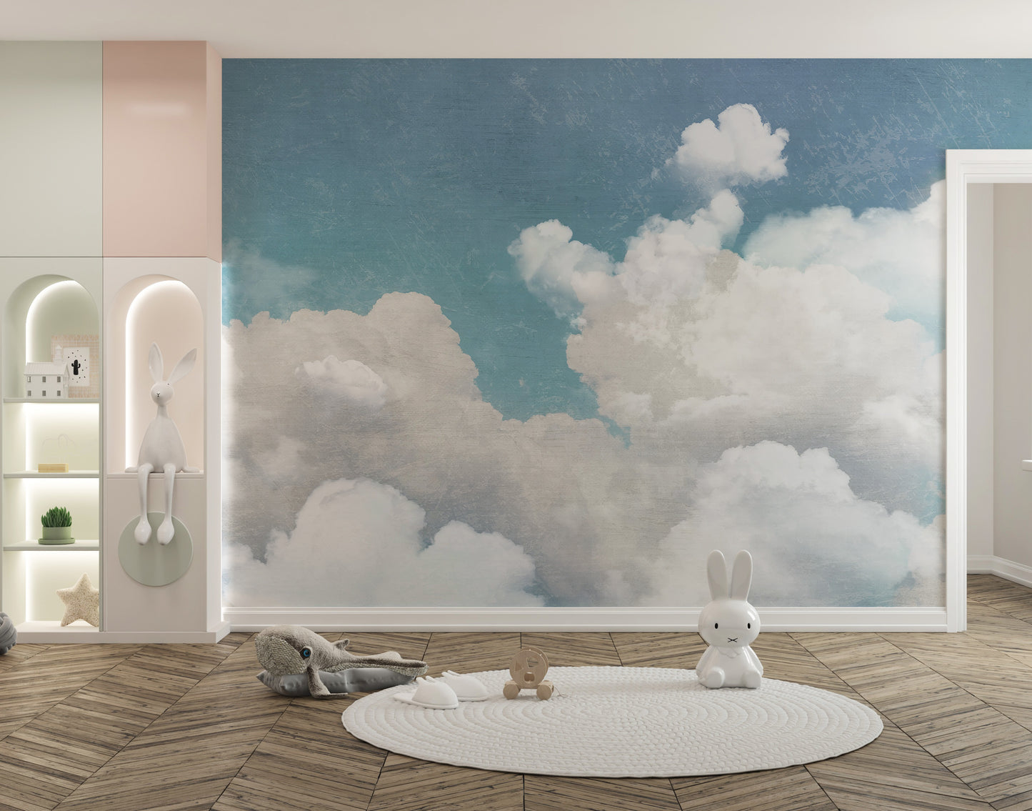 Fluffy Clouds Wallpaper Mural with soft sky details