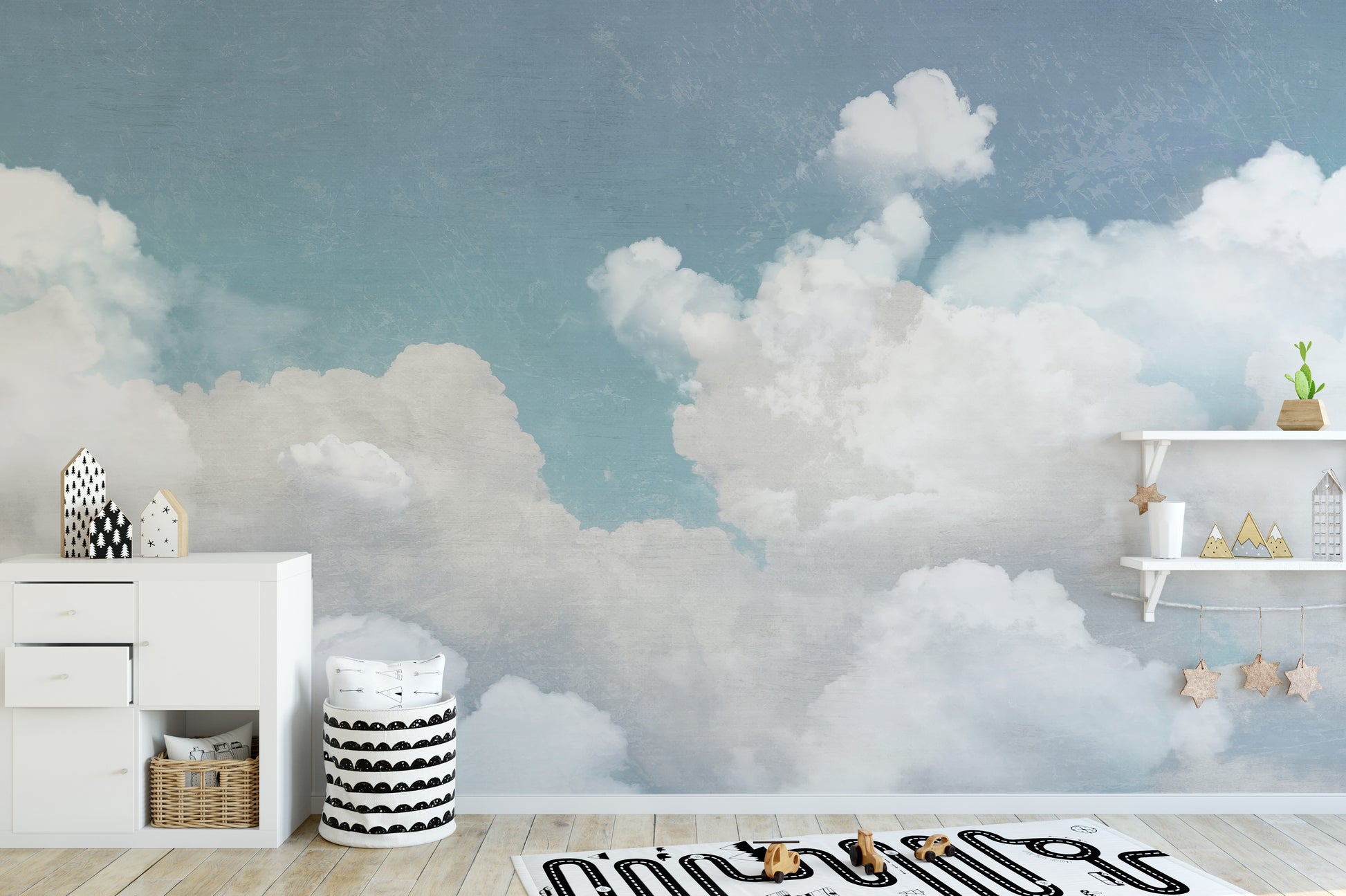 Fluffy Clouds Wallpaper Mural with light, fluffy clouds