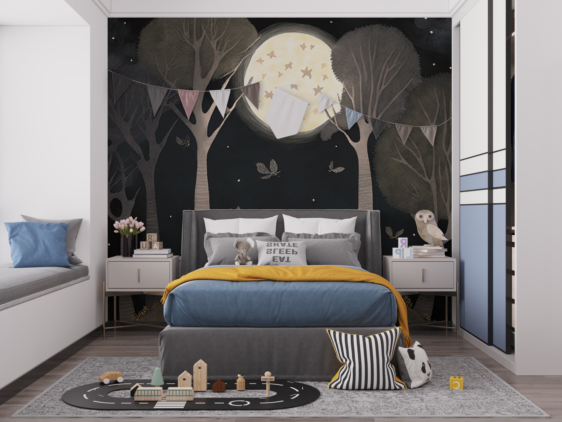 Night sky bear design mural wallpaper
