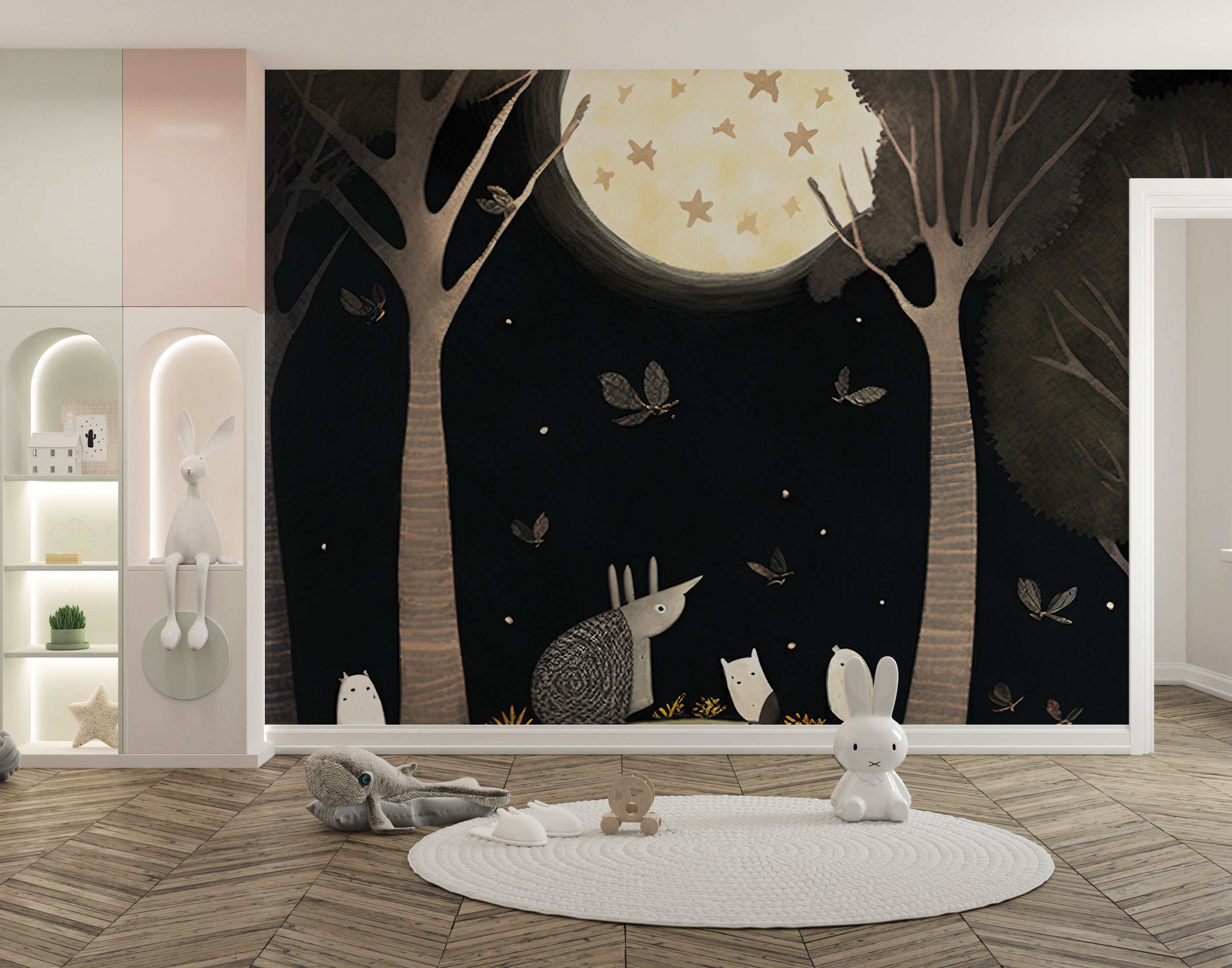 Starry night bear art wallpaper mural
