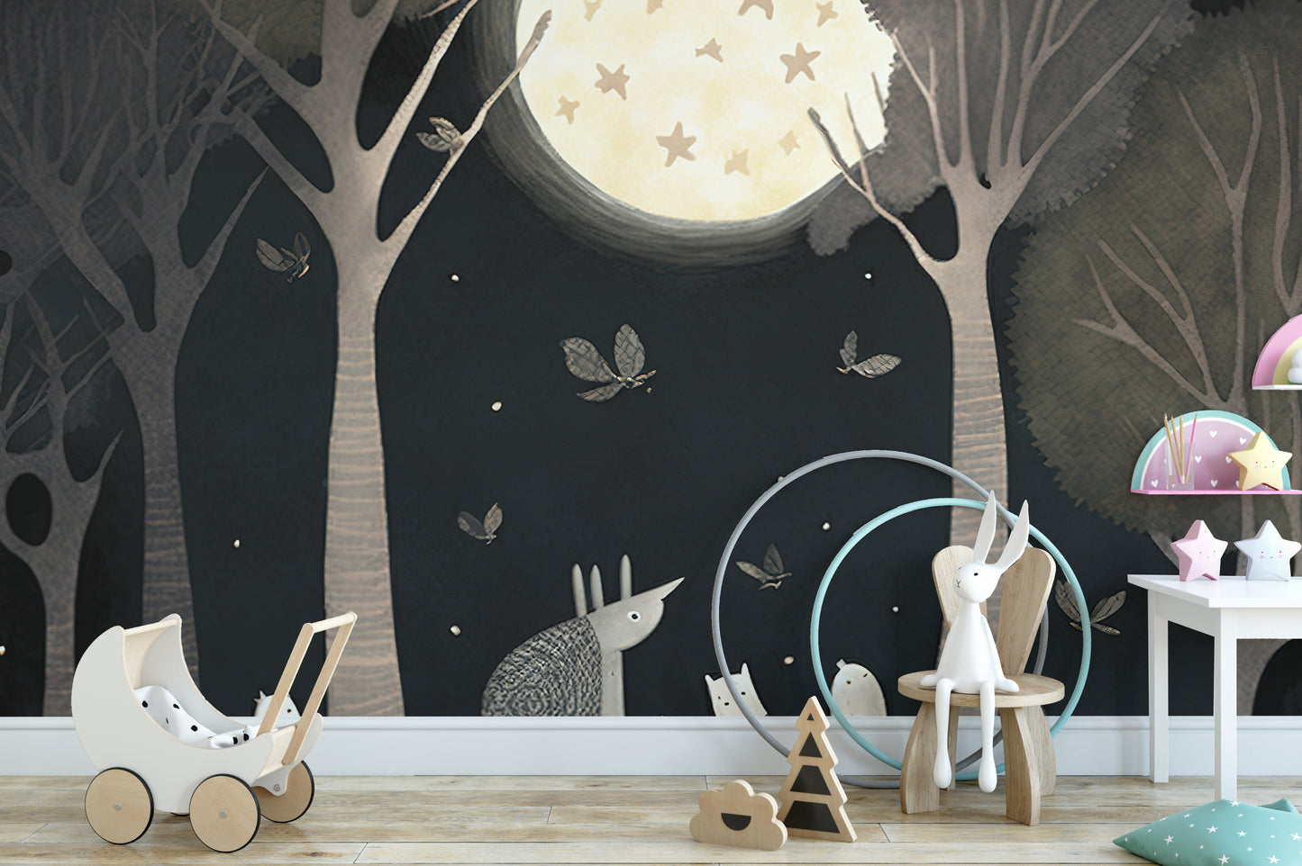 Wildlife and stars mural wallpaper
