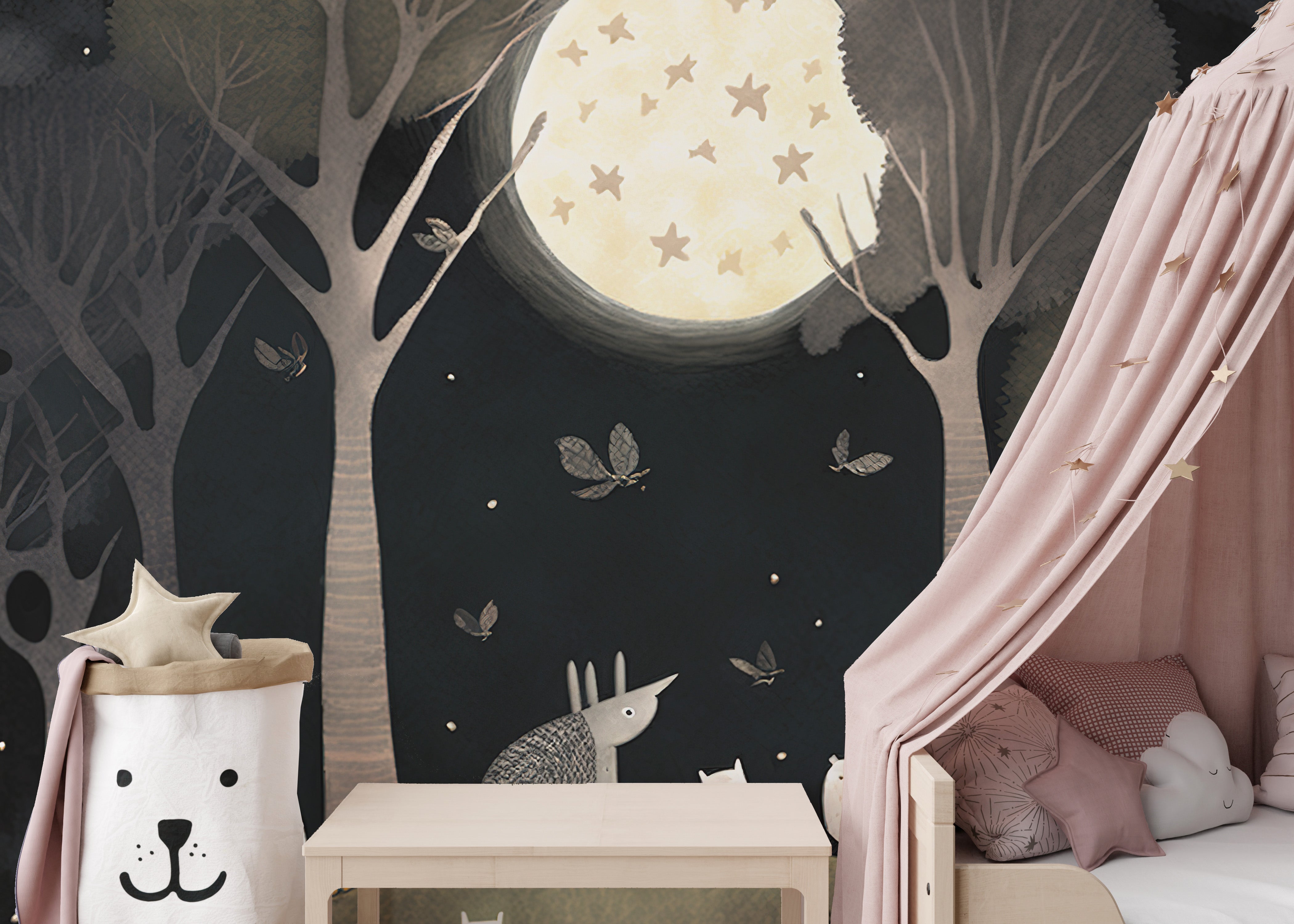 Forest bear under stars mural wallpaper



