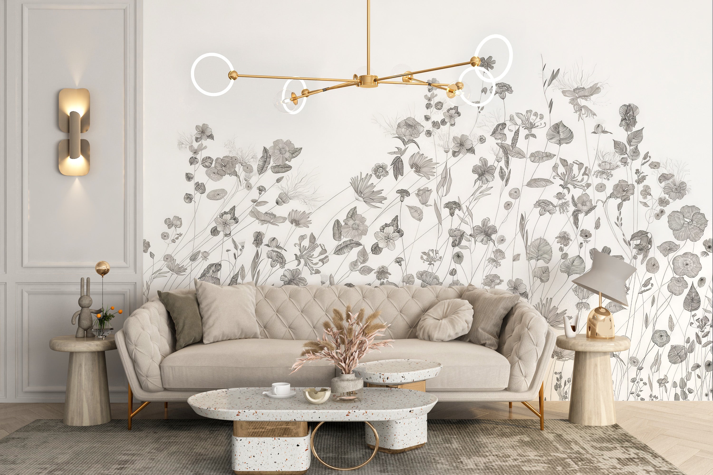 Delicate Wildflower Wallpaper Mural with gentle blooms