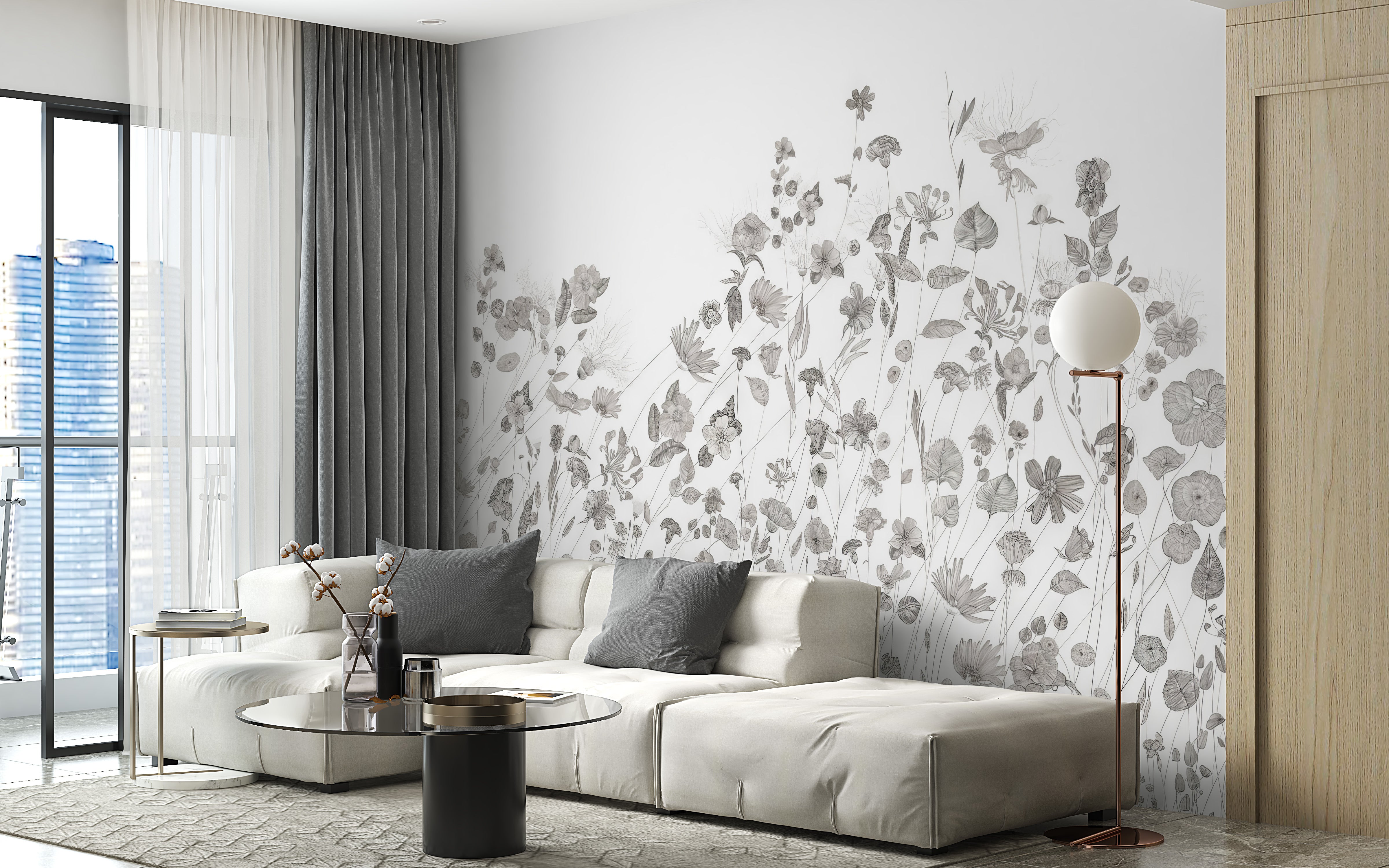 Delicate Wildflower Wallpaper Mural with soft petal patterns