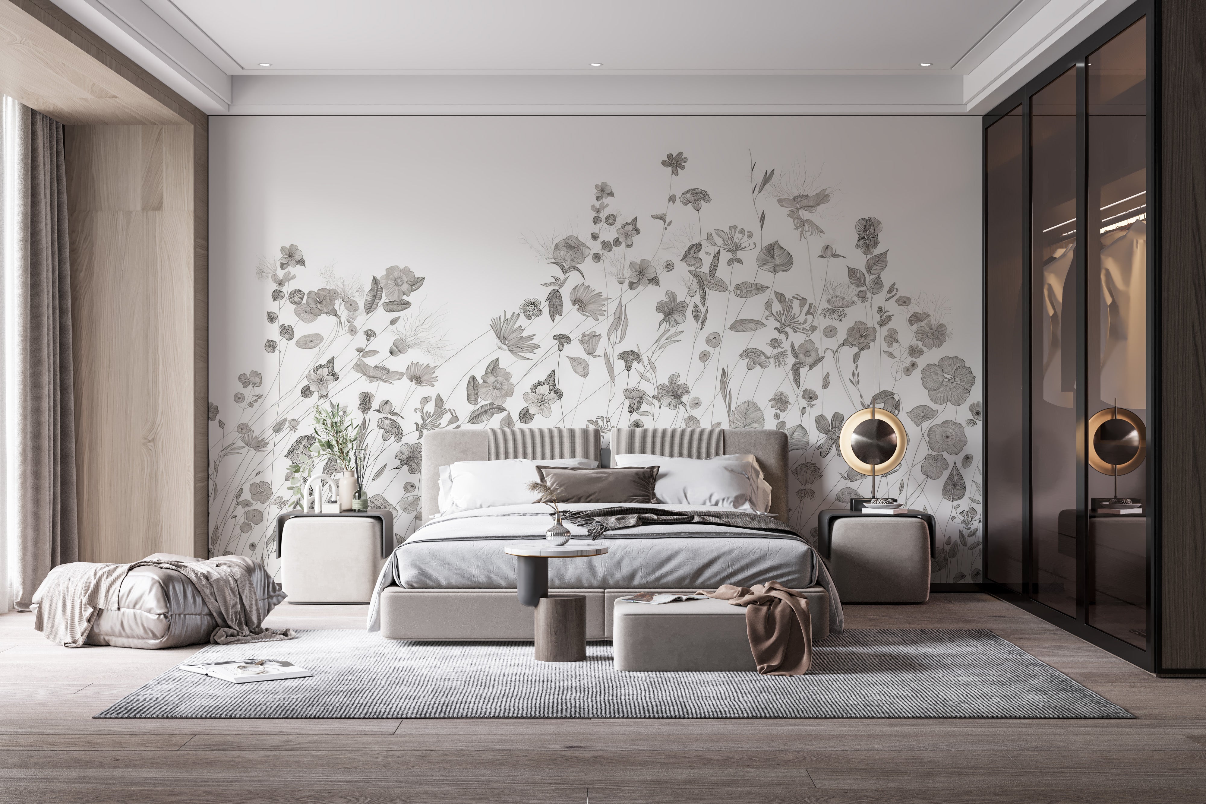 Delicate Wildflower Wallpaper Mural with subtle flower hues