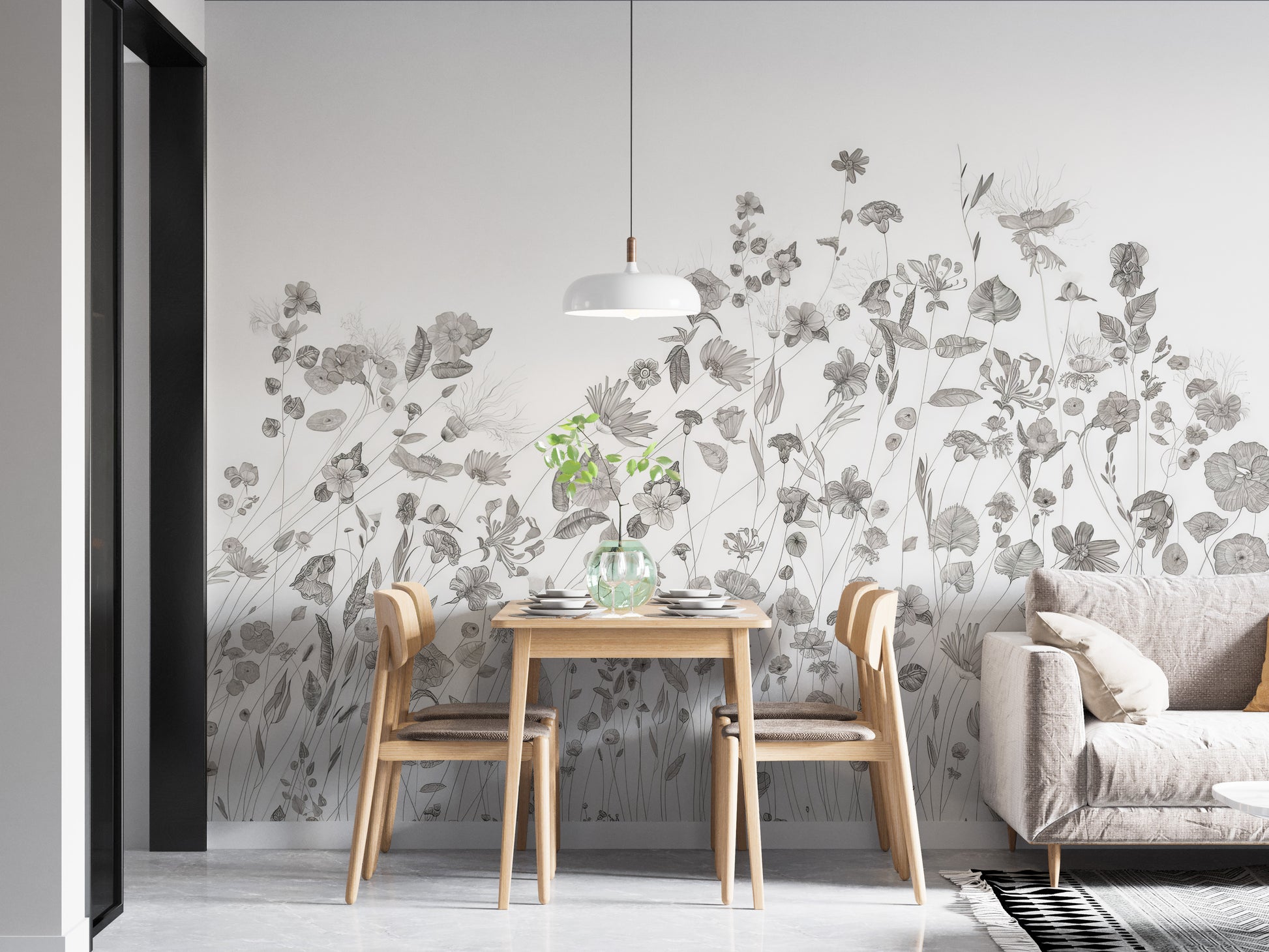 Delicate Wildflower Wallpaper Mural with soft floral design