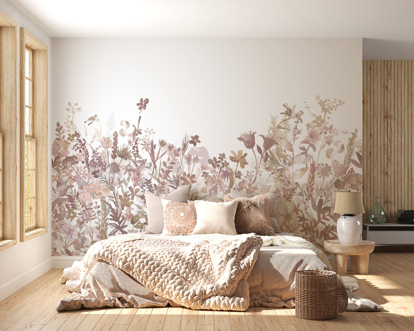 Misty Garden Wallpaper Mural with soft, misty blooms