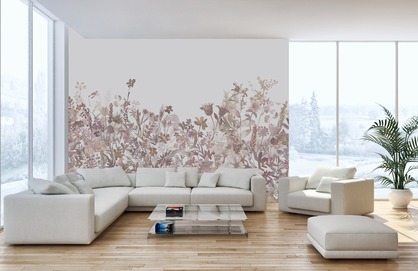 Misty Garden Wall Mural with soft, dreamy fog