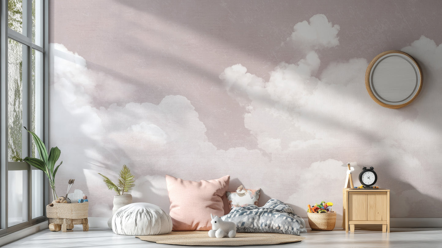 Soft Pink Clouds Wall Mural with delicate pink cloud tones