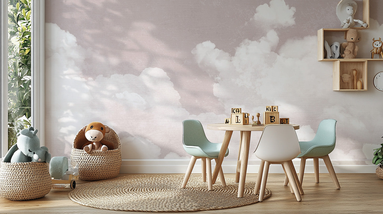 Soft Pink Clouds Wall Mural with dreamy pink cloud hues