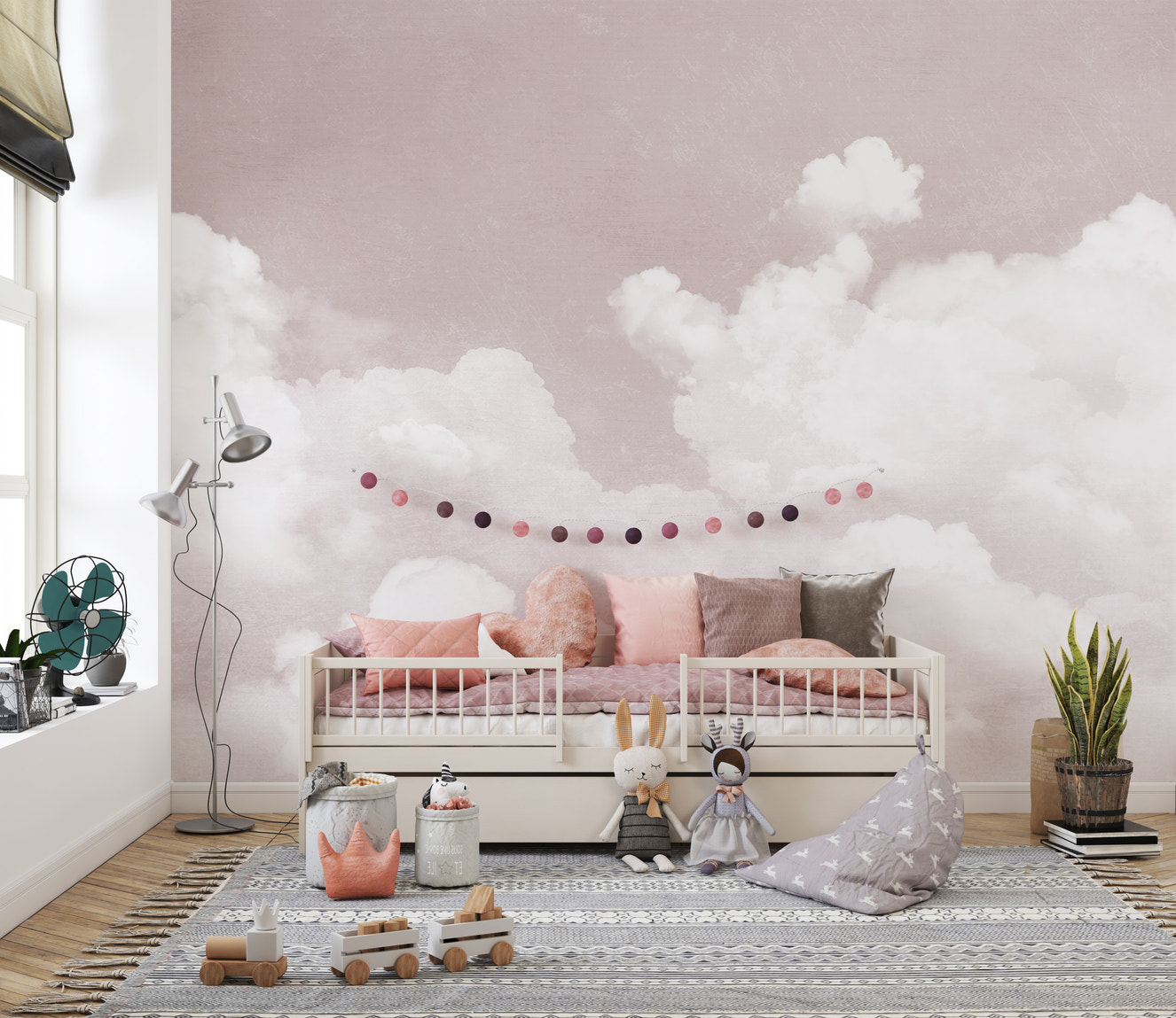 Soft Pink Clouds Wallpaper Mural with pastel cloud details