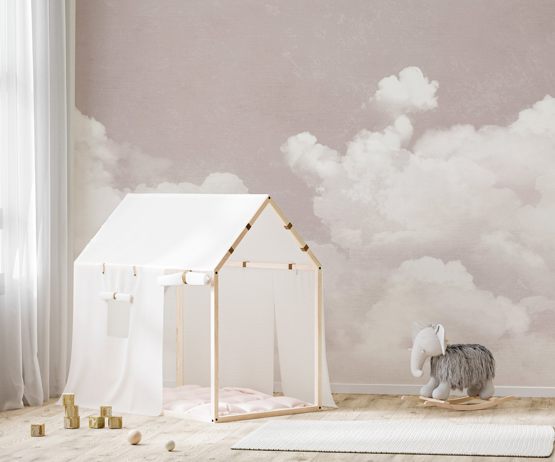 Soft Pink Clouds Wall Mural for a gentle, dreamy feel