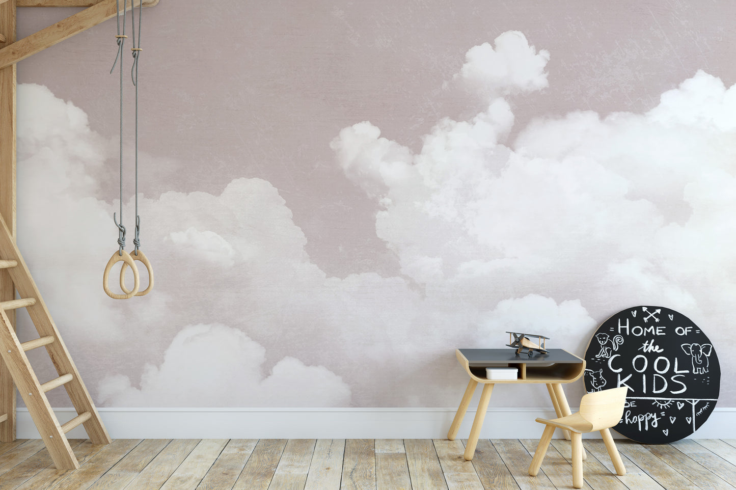 Soft Pink Clouds Wallpaper Mural with light, fluffy clouds