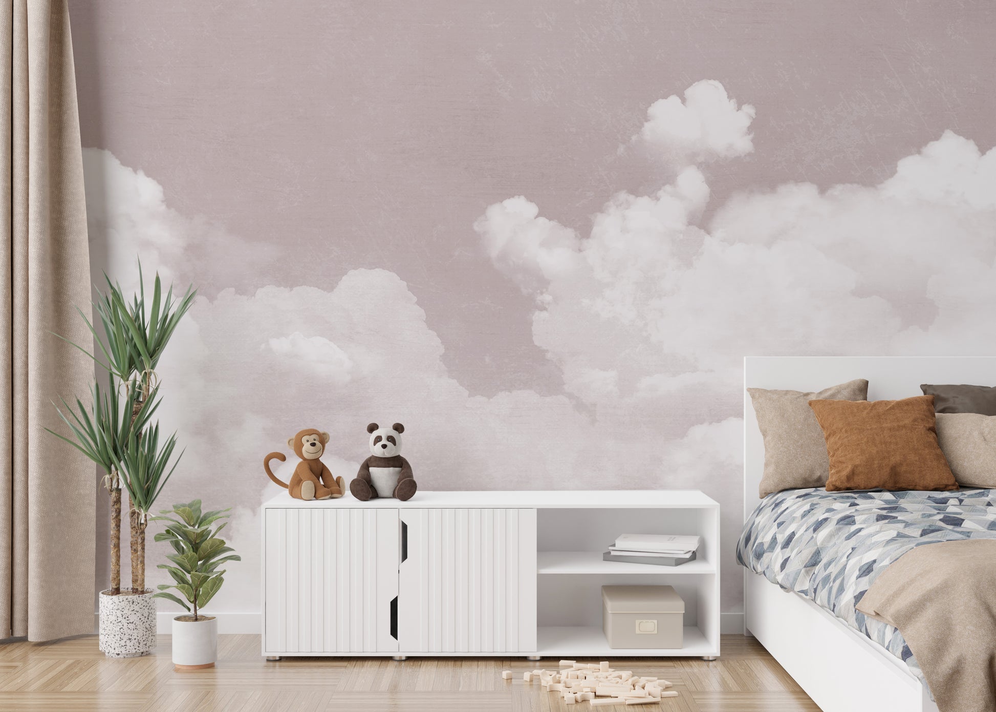 Soft Pink Clouds Wall Mural with soft, calming skies