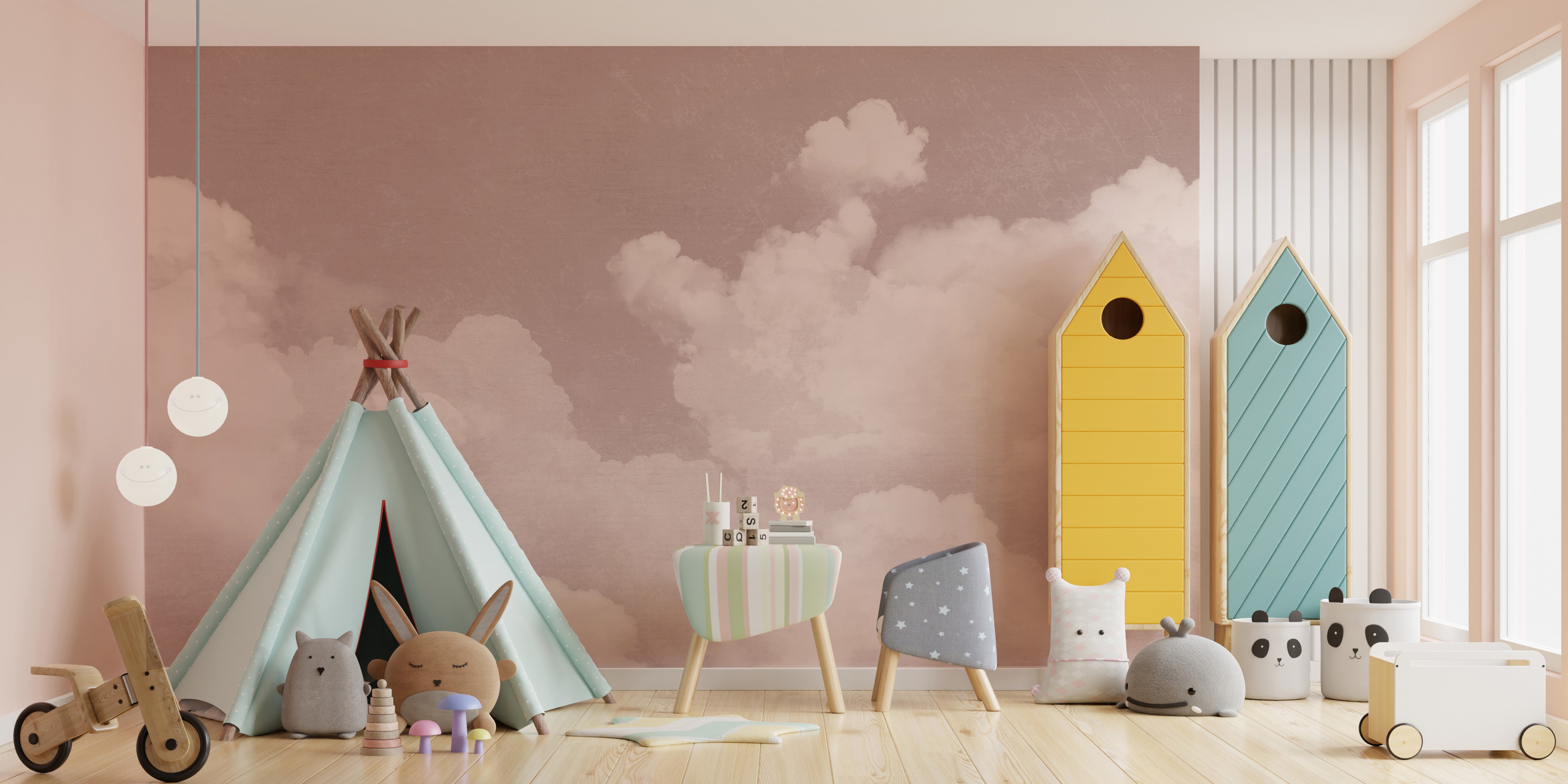 Soft Pink Clouds Wallpaper Mural for a serene pink sky