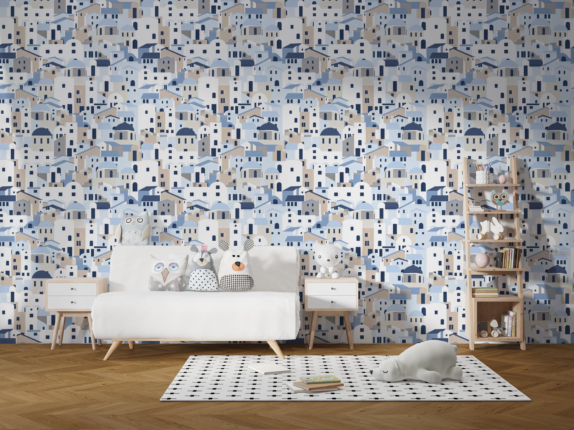 Greek Island Houses Wallpaper Mural with sunny details