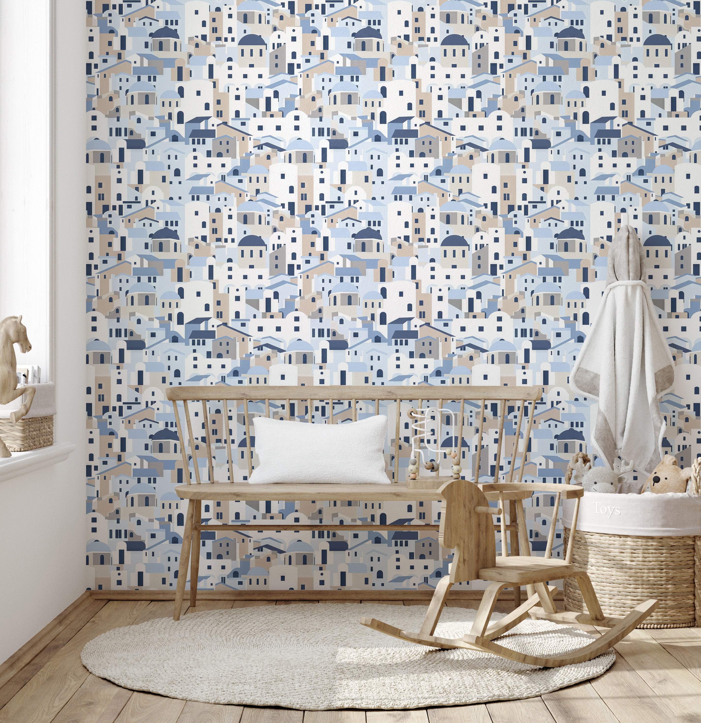 Greek Island Houses Wall Mural for a sunny, beachy feel