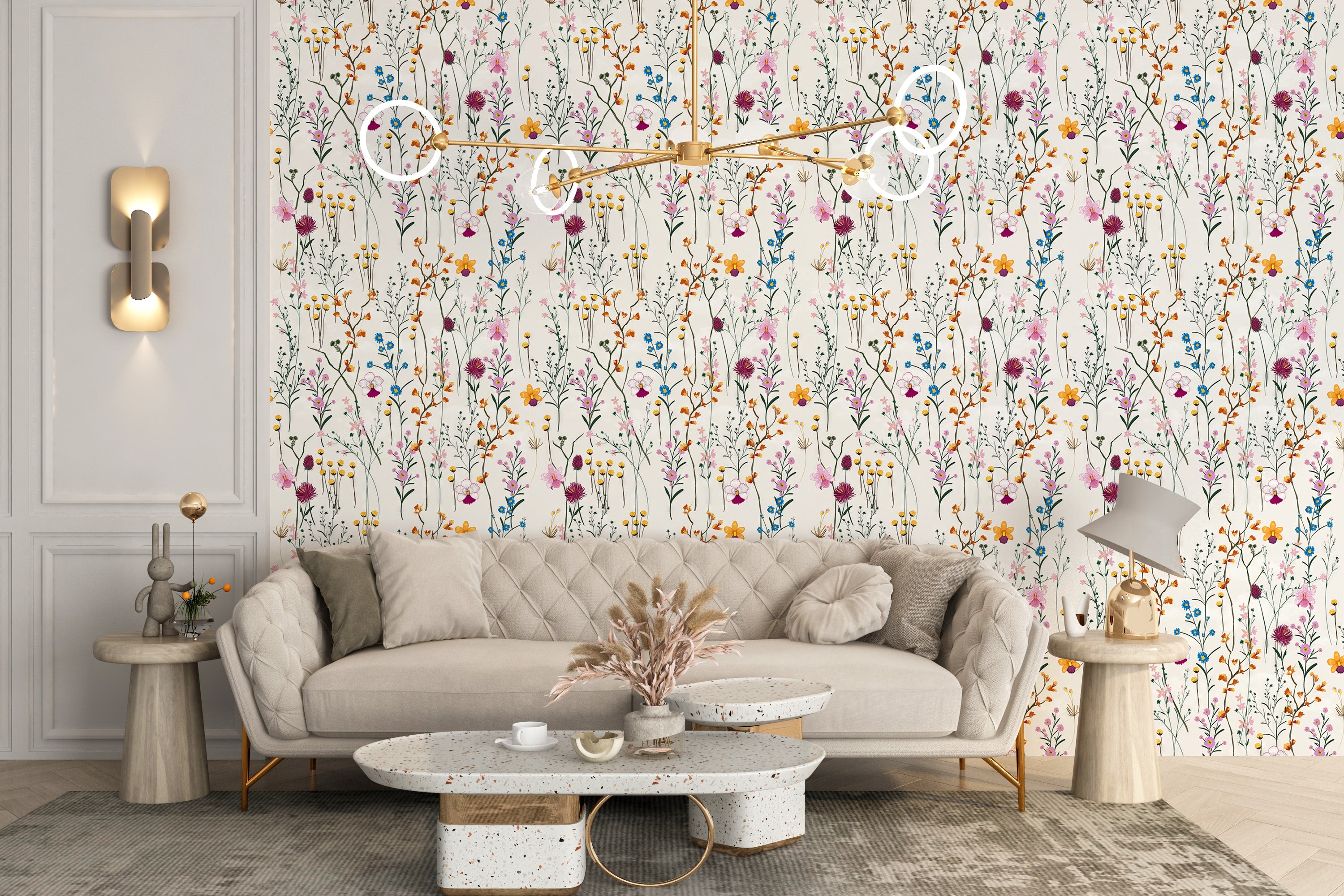 Floral Elegance Wall Mural with delicate, blooming flowers