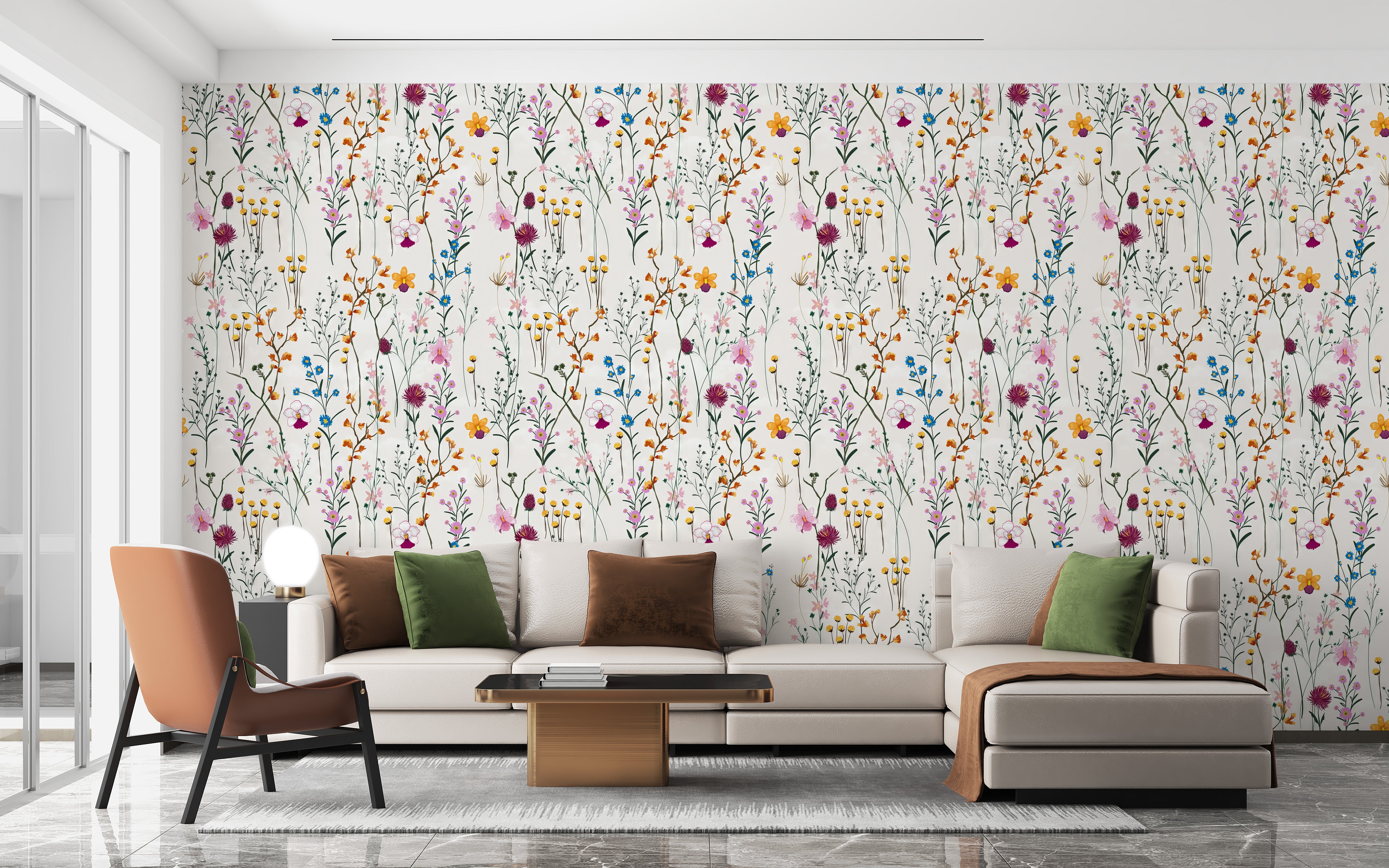 Floral Elegance Wall Mural with soft, elegant flowers